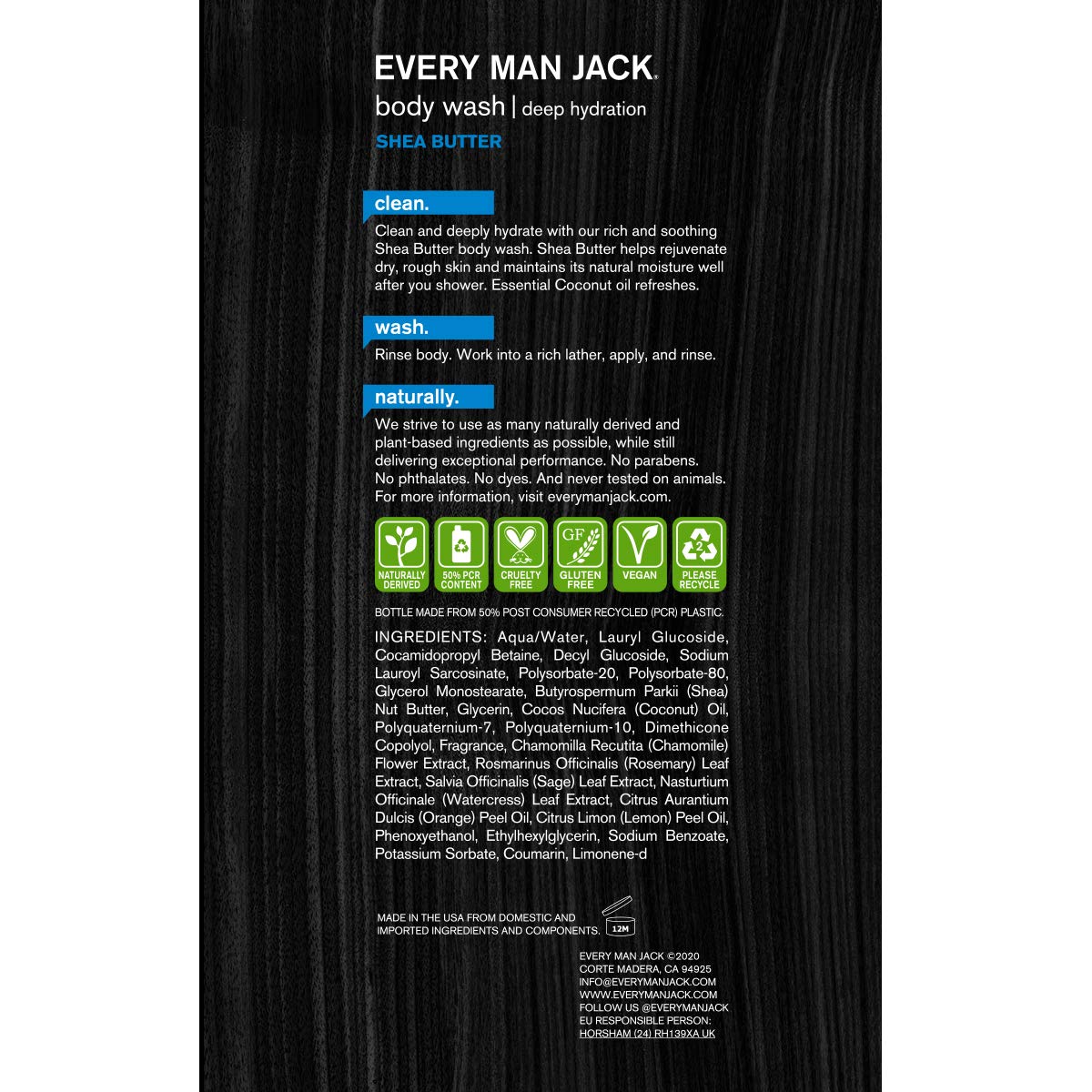 Every Man Jack Mens Body Wash - Shea Butter | Hydrating for Sensitive Skin, Naturally Derived, Cruel