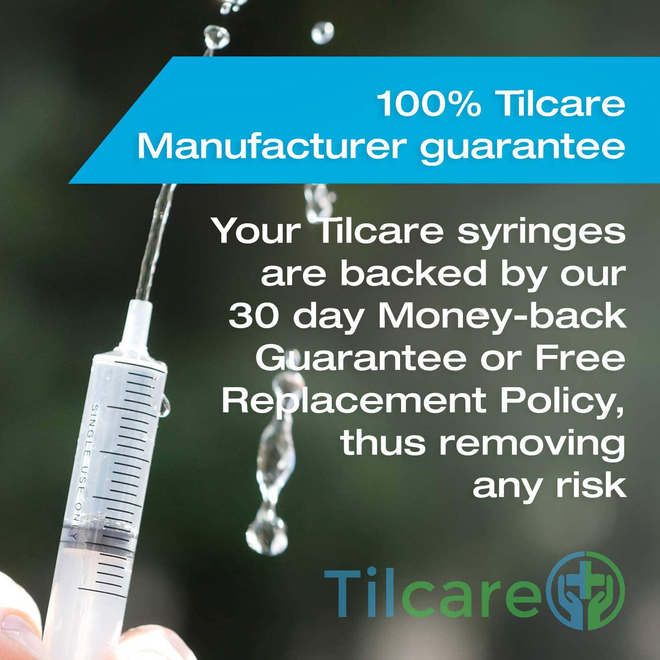 30ml Oral Dispenser Syringe with Cover 50 Pack by Tilcare - Luer Slip Sterile Plastic Medicine Food 