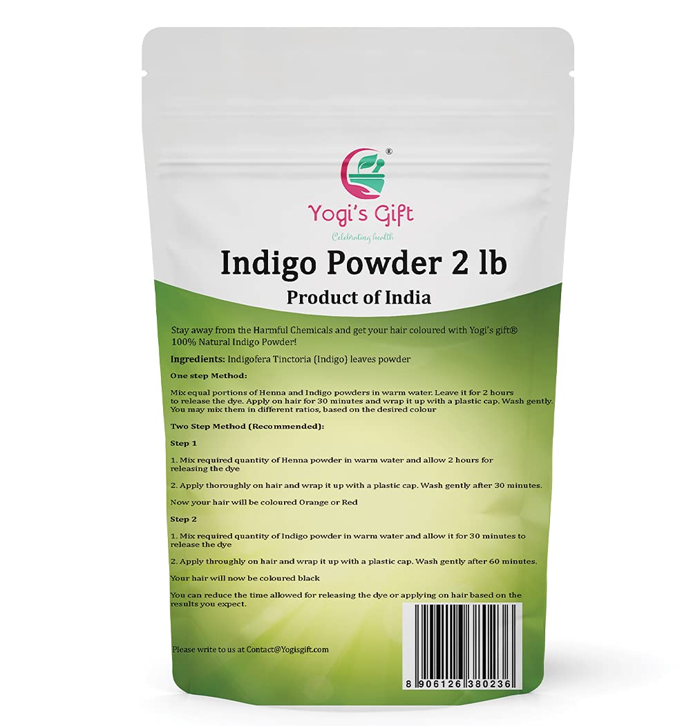 YOGIs GIFT | Organic Indigo Powder for Hair 2 LB | Ideal for Black and Dark Hair | Indigofera Tincto