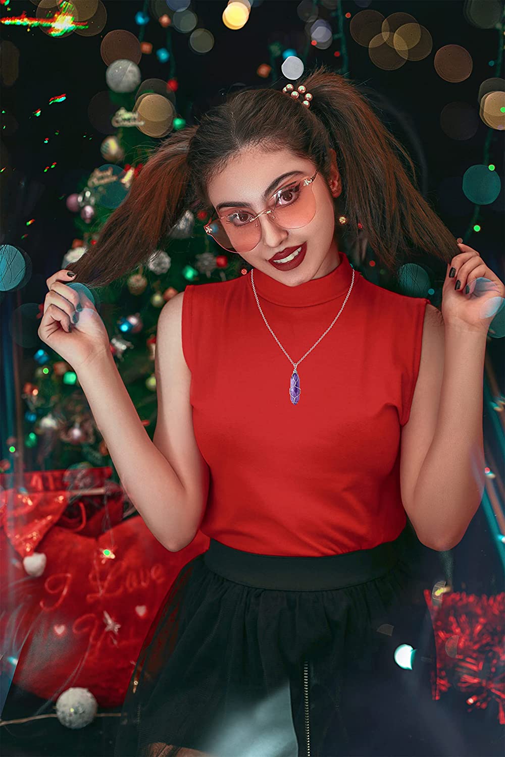 MAIBAOTA Amethyst Healing Crystal Stone Necklace Wire Wrapped Gemstone Point Pendant Necklaces Natur