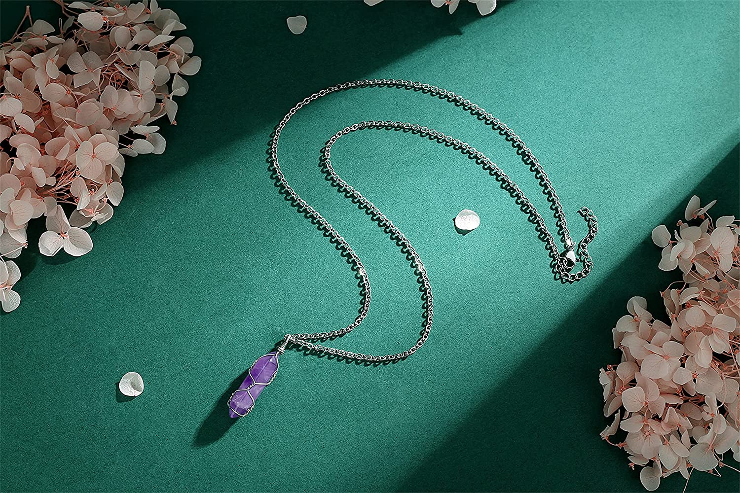 MAIBAOTA Amethyst Healing Crystal Stone Necklace Wire Wrapped Gemstone Point Pendant Necklaces Natur