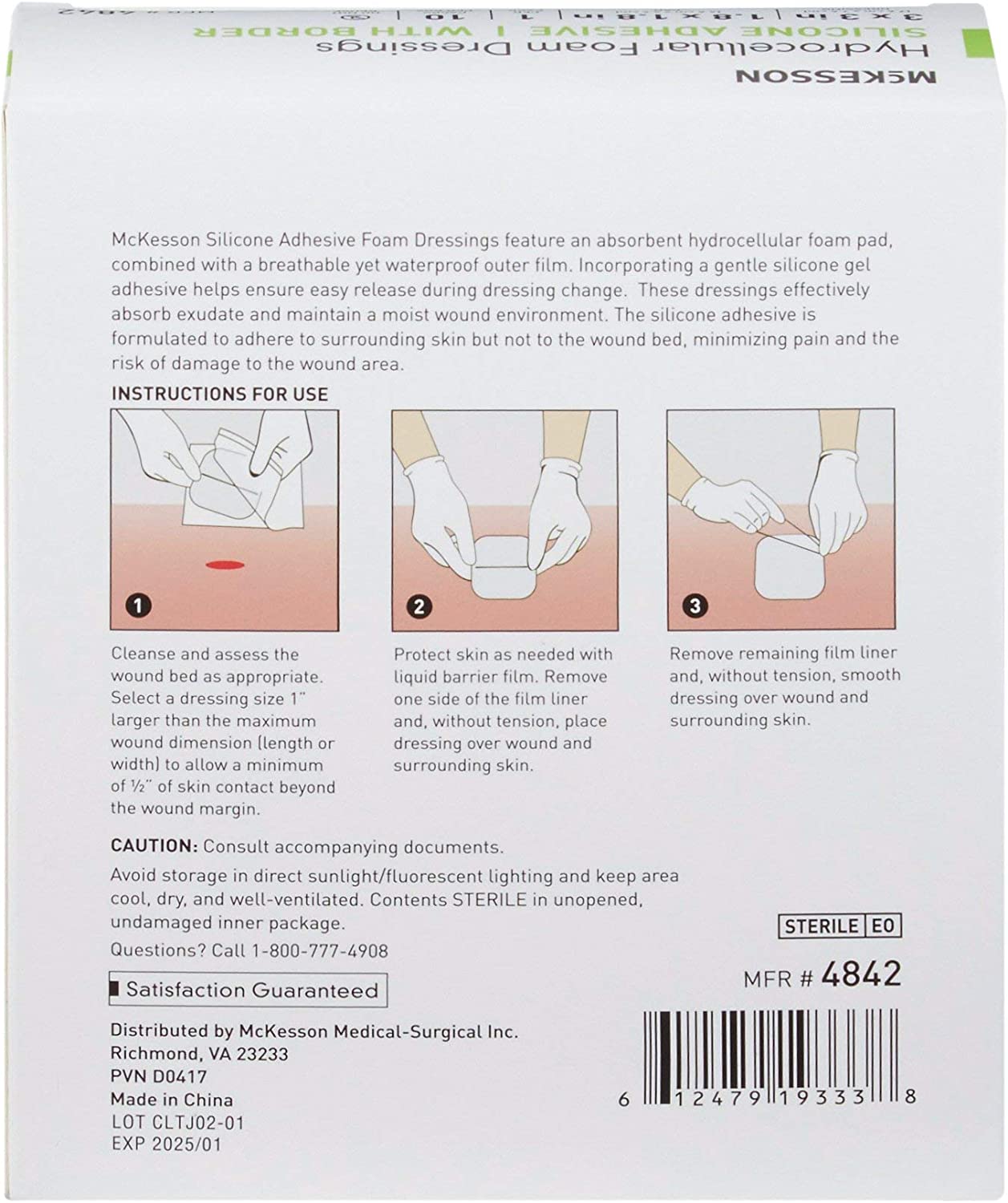 McKesson Lite Hydrocellular Foam Dressings, Sterile, Silicone Adhesive