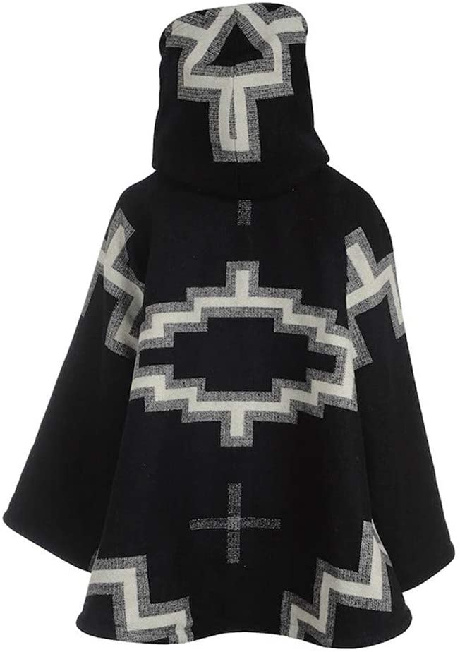 Dosoop Women Fall Winter Woolen Coat Long Sleeve Horn Buckle Vintage Retro Printed Parka Jacket Hood