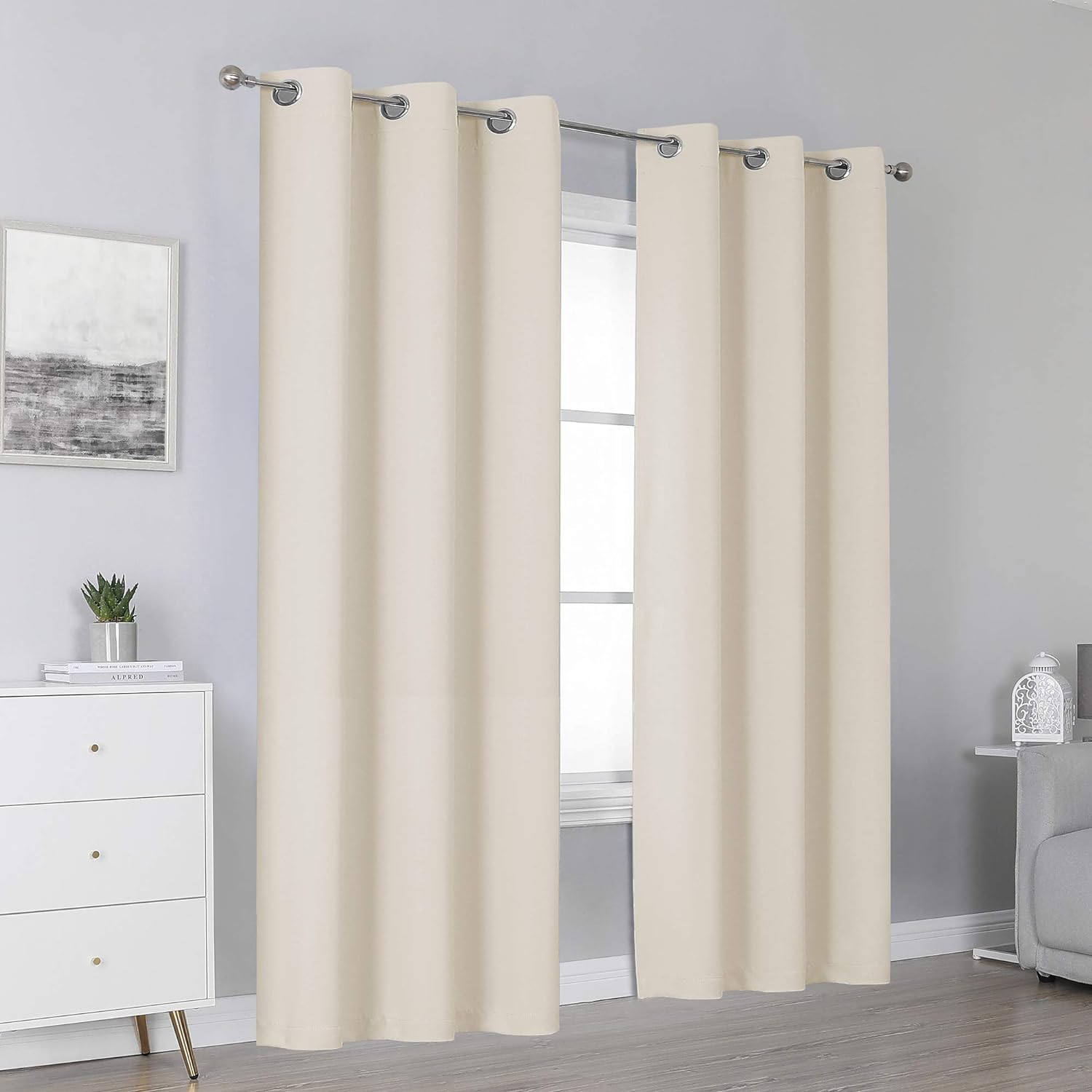 96 Inch Length Cream Beige Curtains Blackout Window Drapes for Bedroom Thermal Insulated Room Darken