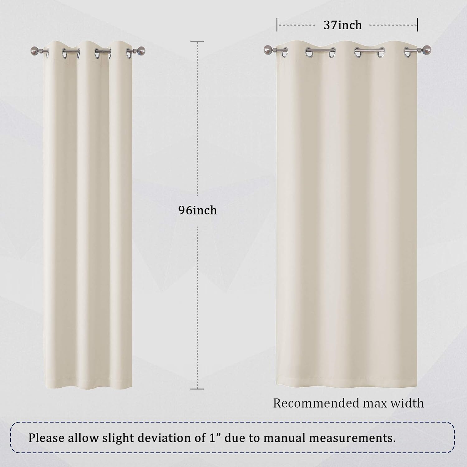 96 Inch Length Cream Beige Curtains Blackout Window Drapes for Bedroom Thermal Insulated Room Darken