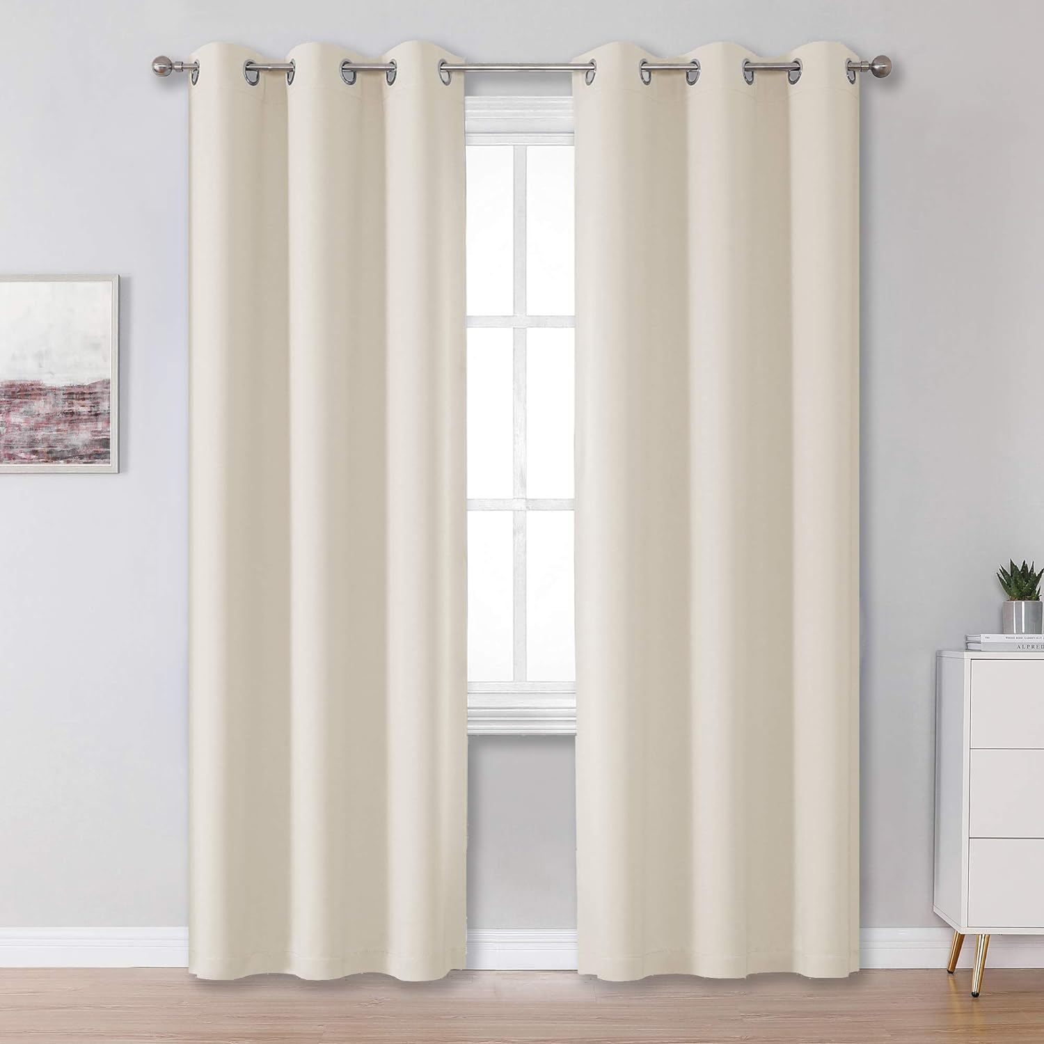 96 Inch Length Cream Beige Curtains Blackout Window Drapes for Bedroom Thermal Insulated Room Darken