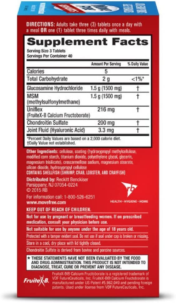 Move Free Advanced Plus MSM, 120 tablets - Joint Health Supplement with Glucosamine and Chondroitin 