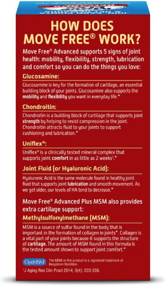 Move Free Advanced Plus MSM, 120 tablets - Joint Health Supplement with Glucosamine and Chondroitin 