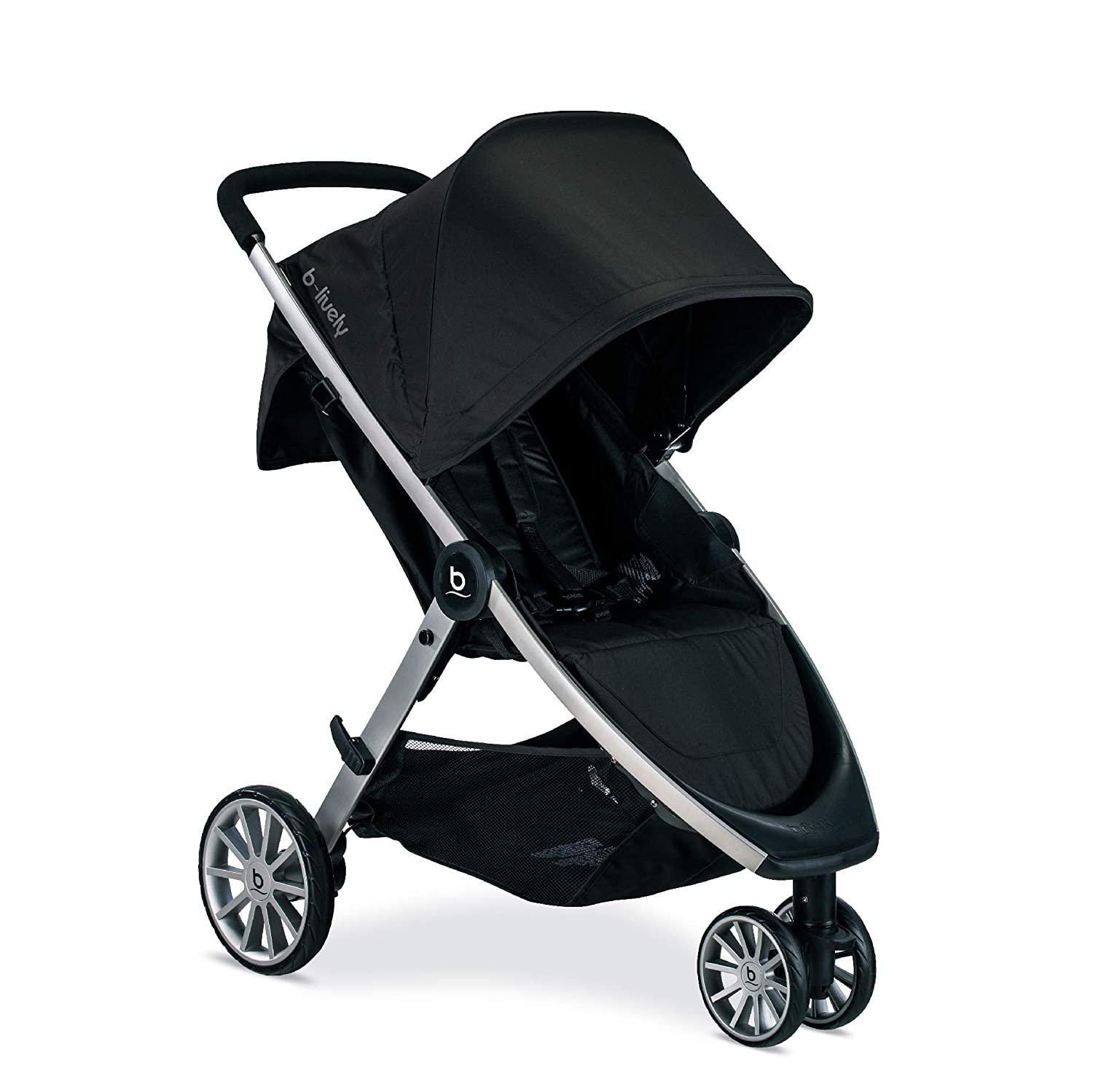 Britax B-Lively Lightweight Stroller, Raven - One Hand Fold, Large UV50+ Canopy, All Wheel Suspensio