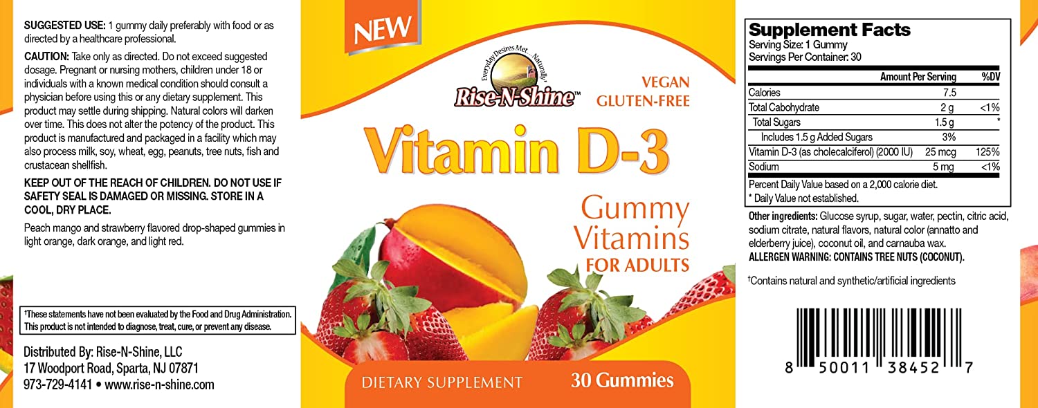Vitamin D3 Adult Gummy Vitamins and Supplements 30 Count