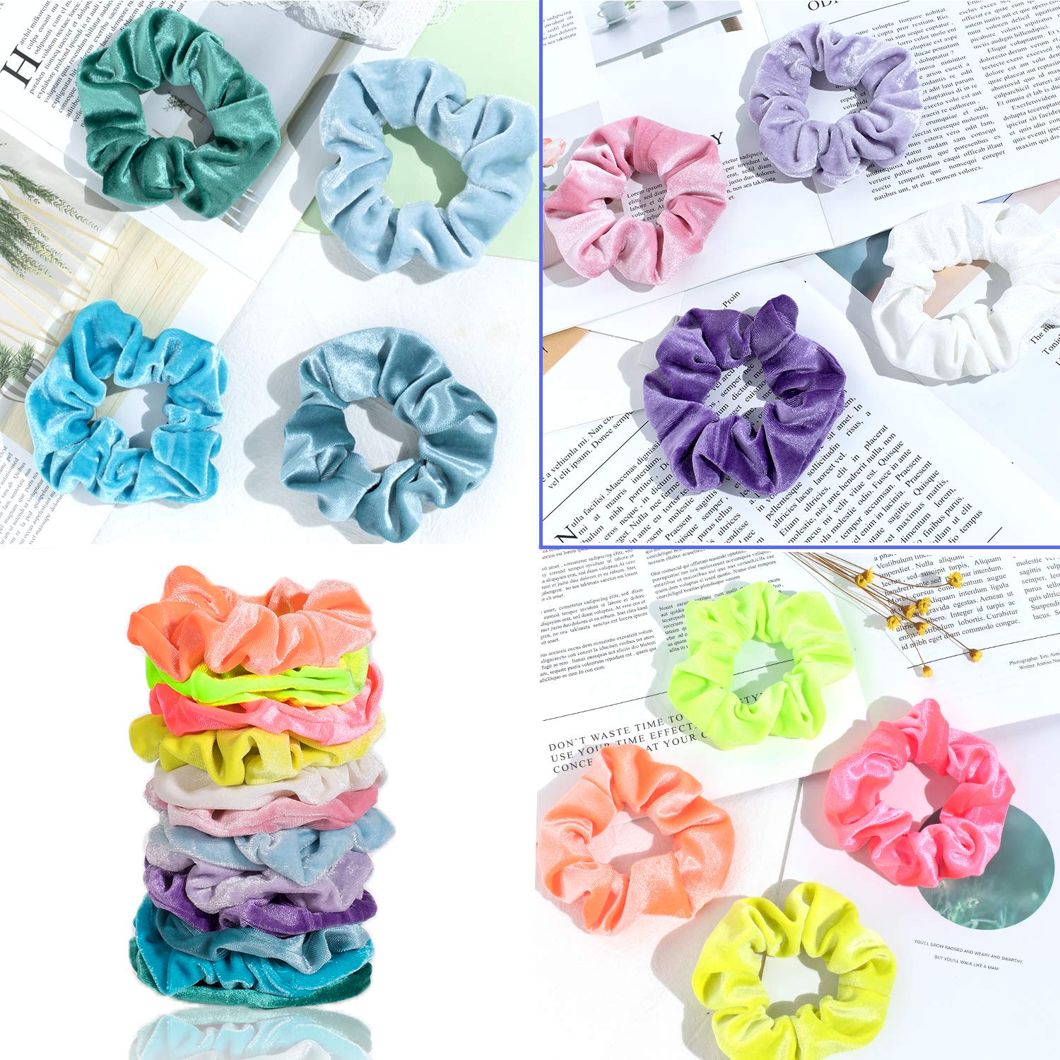 Whaline Neon Scrunchies Summer Velvet Hair Bobble Elastics Hair Bands Soft Hair Ties for Girls, Wome