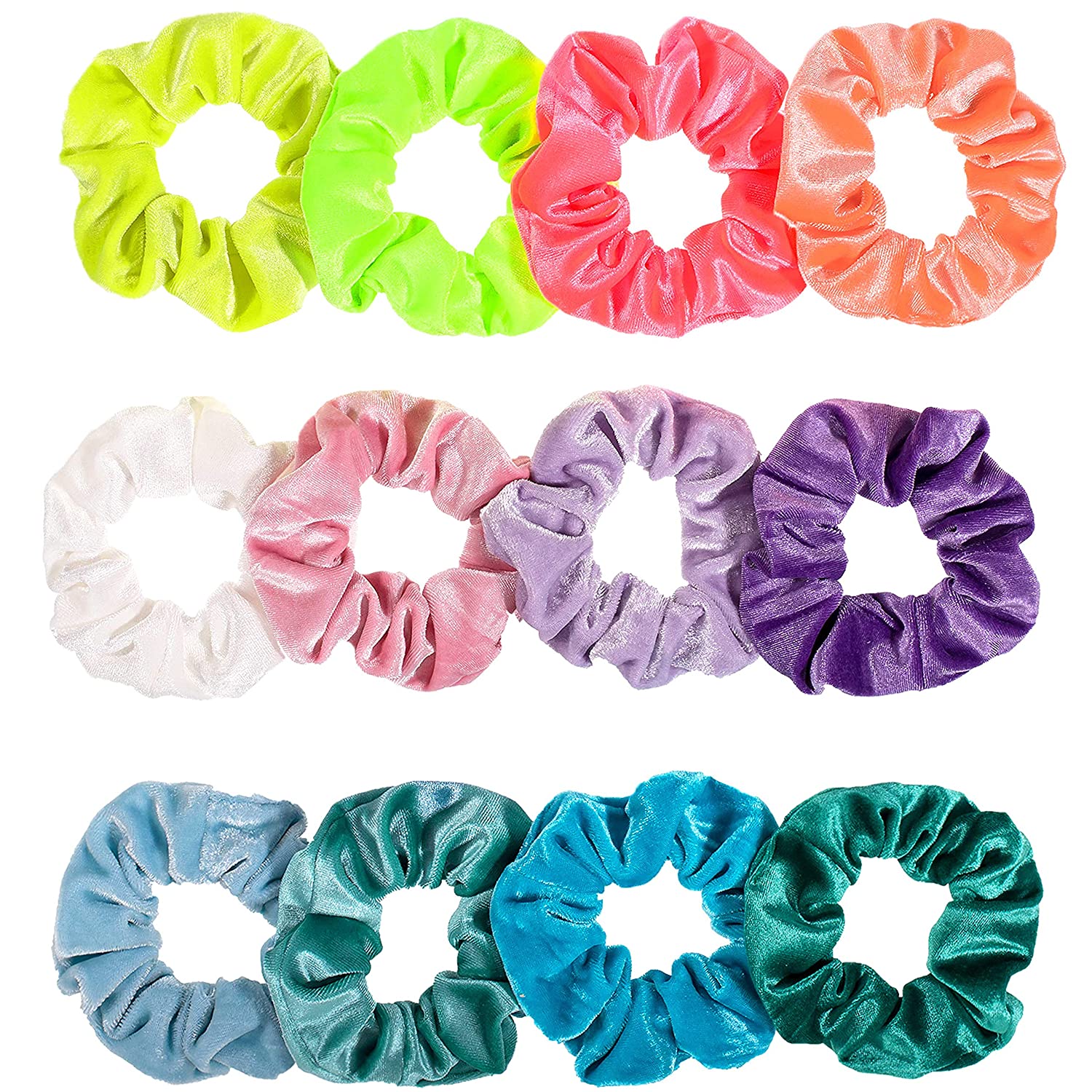 Whaline Neon Scrunchies Summer Velvet Hair Bobble Elastics Hair Bands Soft Hair Ties for Girls, Wome