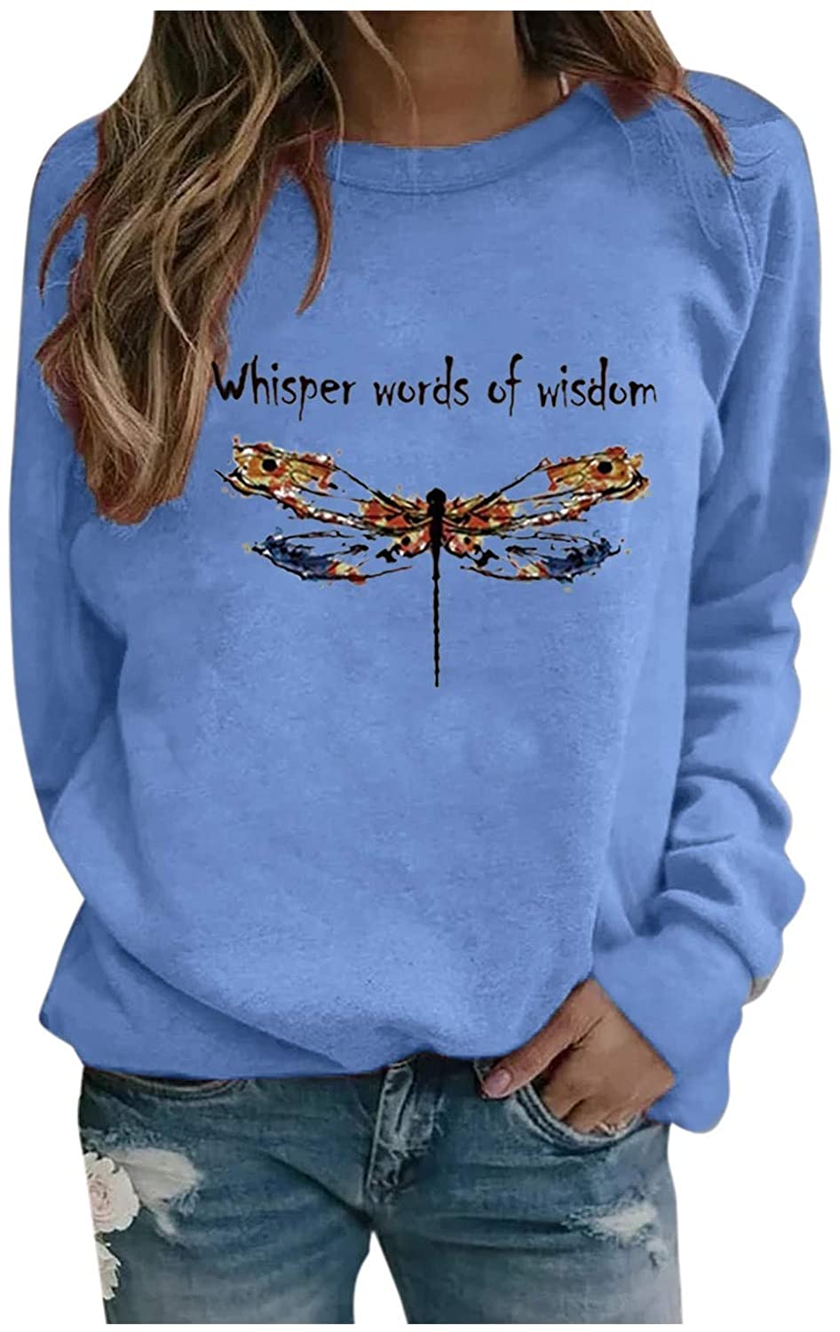 Sweatshirts for Women,Womens Dragonfly Graphic Pullover Sweatshirt Casual Baggy Blouses Shirts Athle