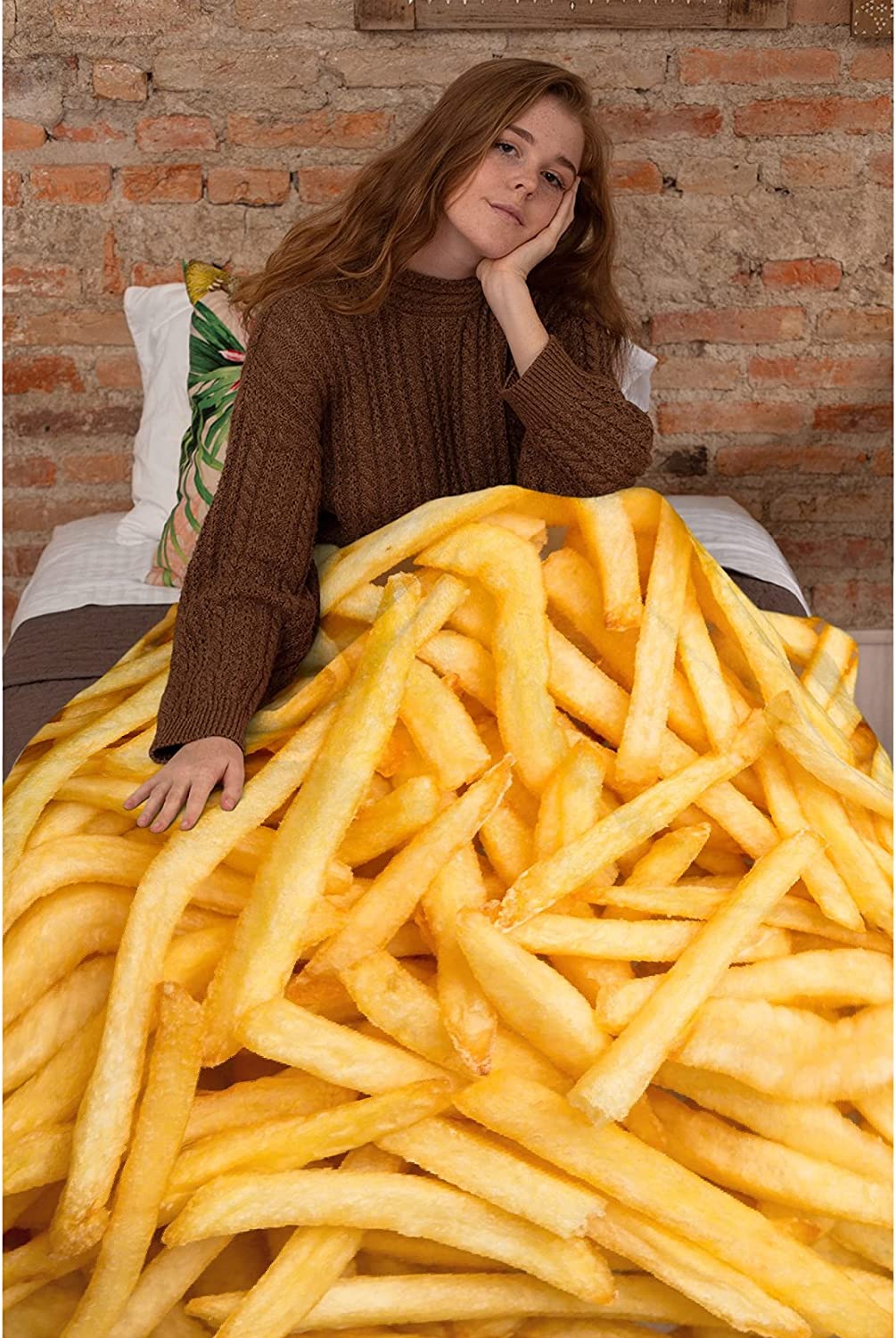 French Fries Blanket Throw, Funny Food Blanket Gift for Daughter and Son, Ultra Soft Lightweight Fla