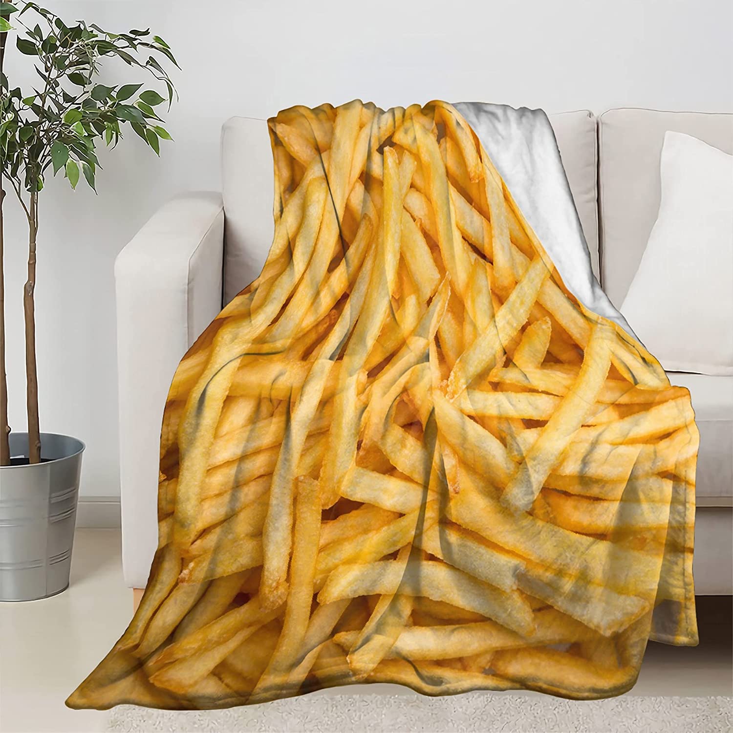 French Fries Blanket Throw, Funny Food Blanket Gift for Daughter and Son, Ultra Soft Lightweight Fla