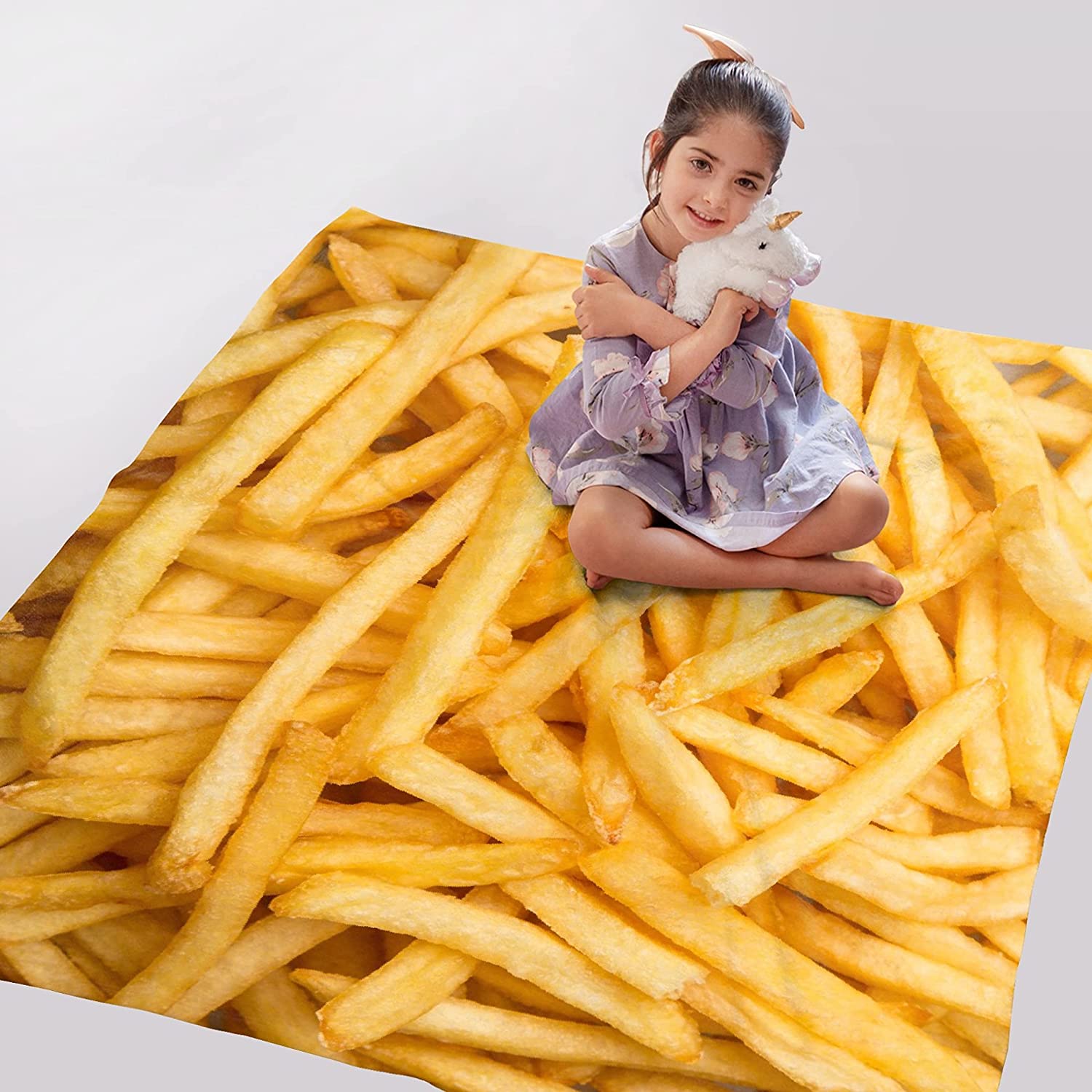 French Fries Blanket Throw, Funny Food Blanket Gift for Daughter and Son, Ultra Soft Lightweight Fla