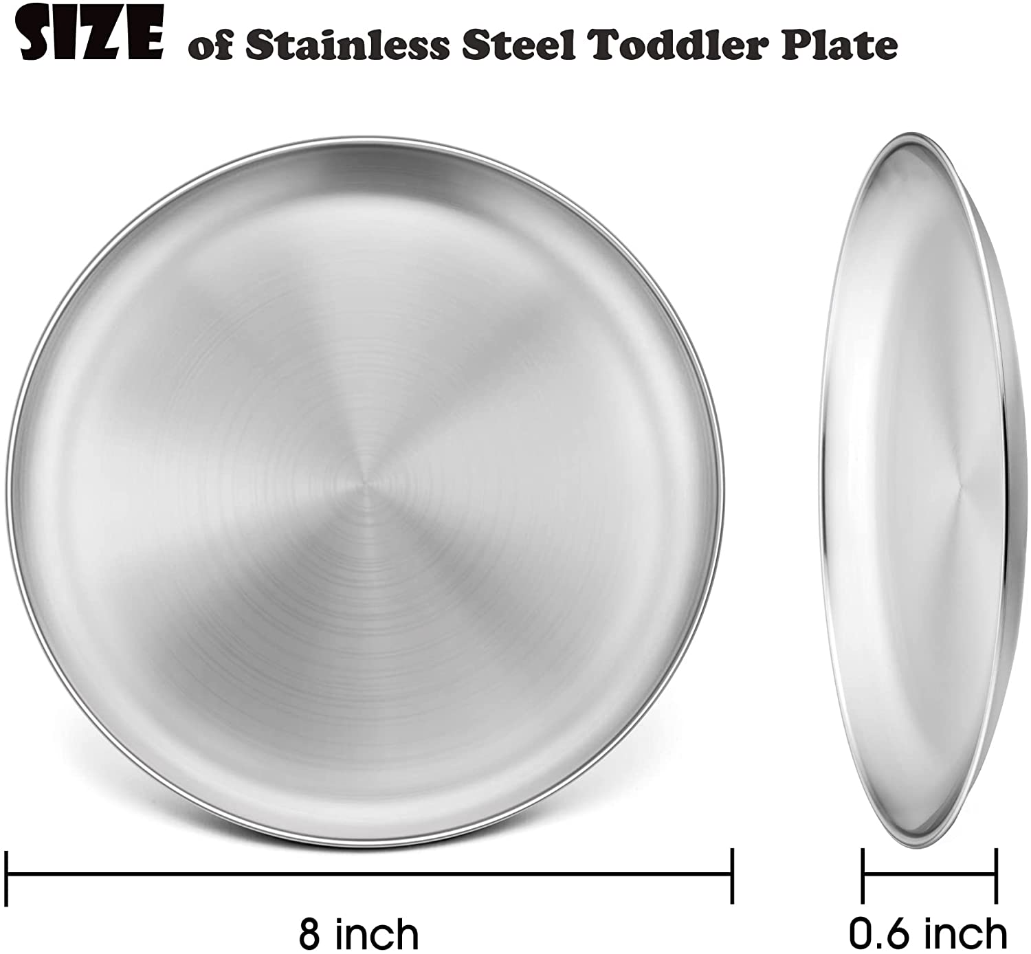 LIANYU 6-Piece Kids 18/8 Stainless Steel Plates, 8 Inch Toddler Metal Round Dinner Plates, Kids Chil