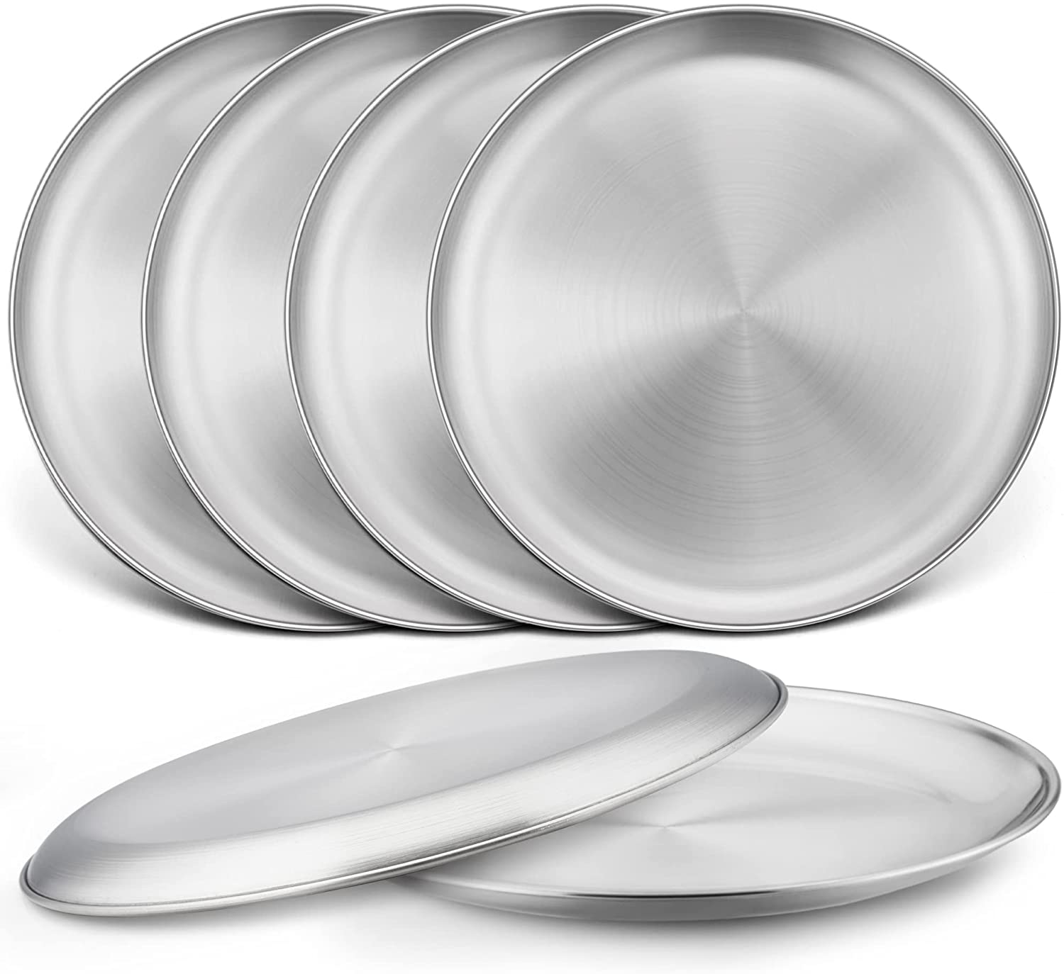LIANYU 6-Piece Kids 18/8 Stainless Steel Plates, 8 Inch Toddler Metal Round Dinner Plates, Kids Chil