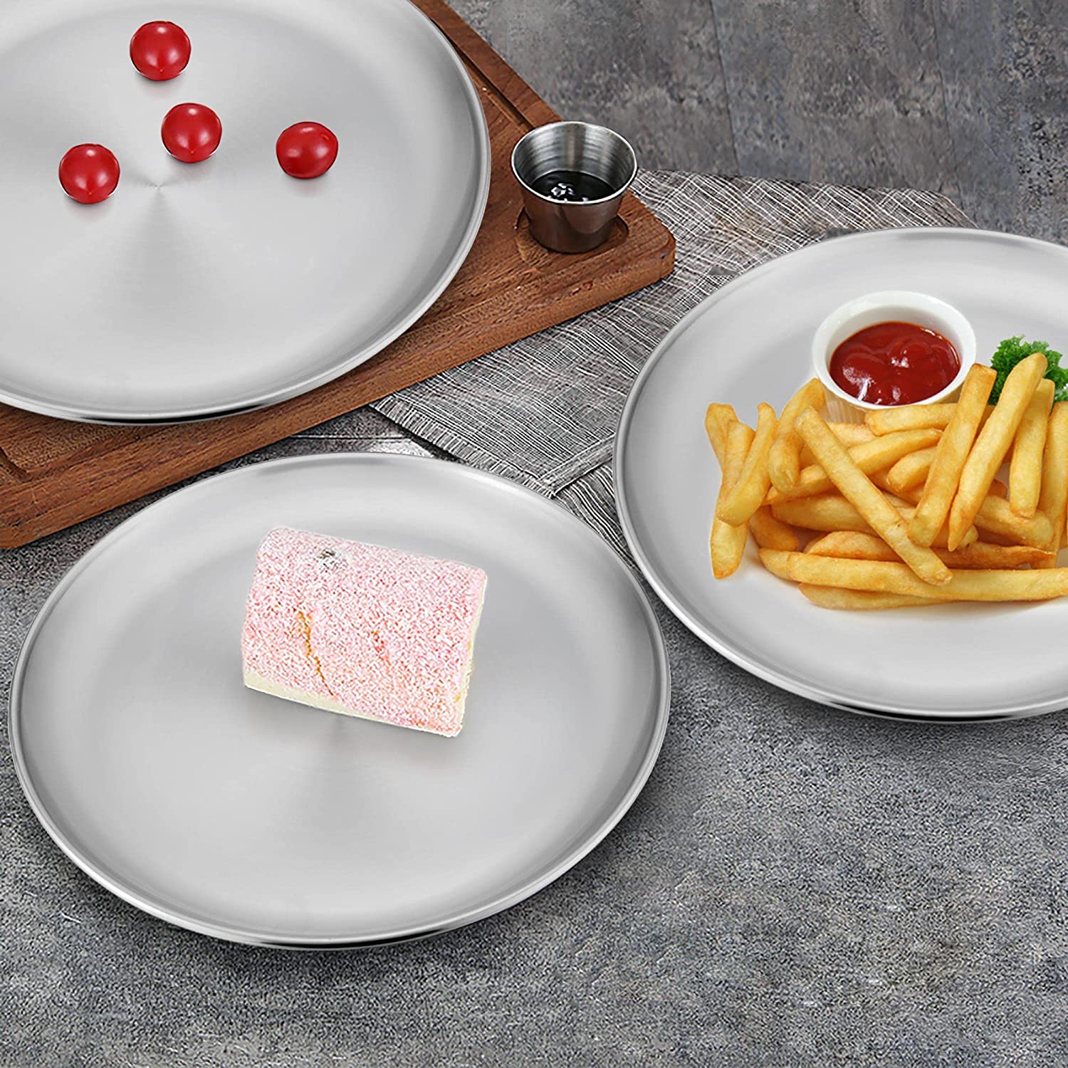 LIANYU 6-Piece Kids 18/8 Stainless Steel Plates, 8 Inch Toddler Metal Round Dinner Plates, Kids Chil
