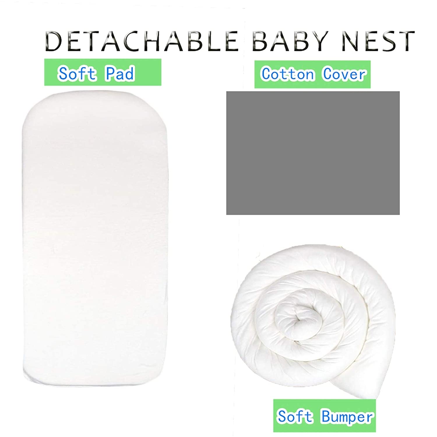 ABREEZE Baby Nest Baby Lounger Co-Sleeping Newborn Lounger Breathable Cotton Crib Bassinet Machine W