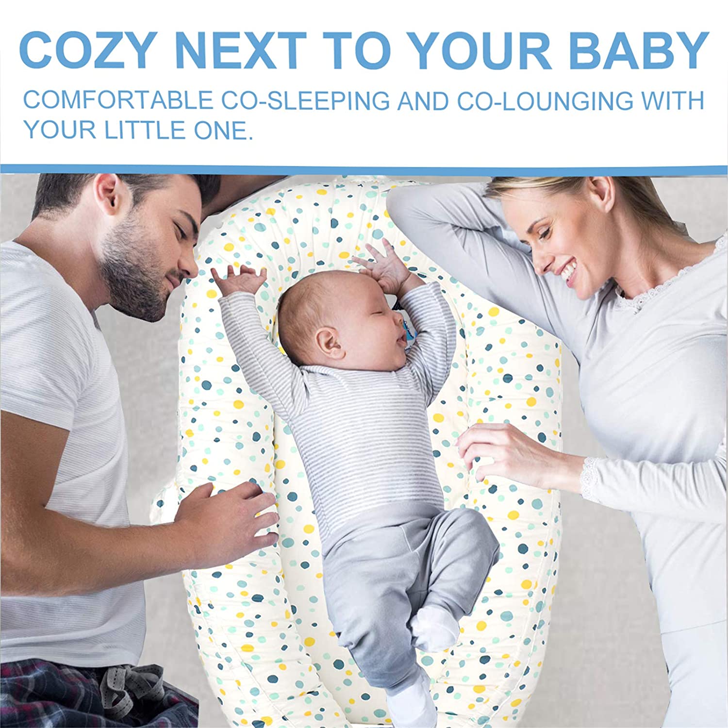 ABREEZE Baby Nest Baby Lounger Co-Sleeping Newborn Lounger Breathable Cotton Crib Bassinet Machine W