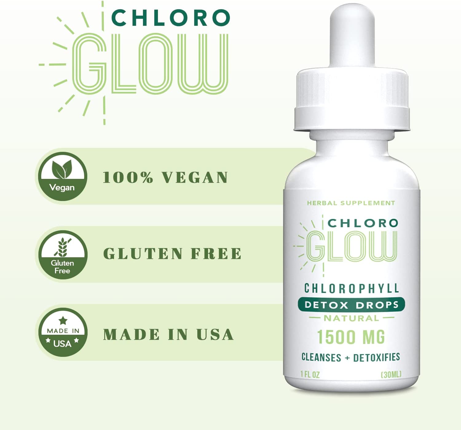 Chloroglow Liquid Chlorophyll Oxygen Drops 1500mg | Energy Supplement and Immune Support, Natural De