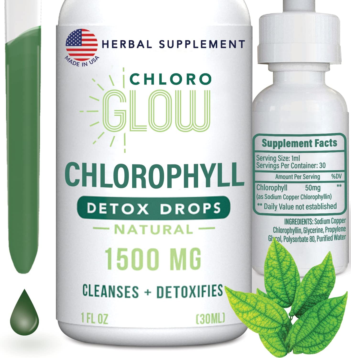 Chloroglow Liquid Chlorophyll Oxygen Drops 1500mg | Energy Supplement and Immune Support, Natural De