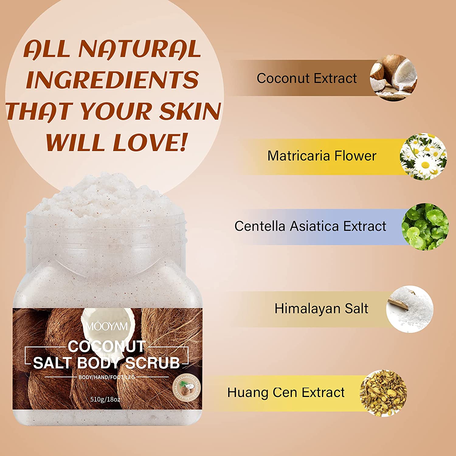 Salt Body Scrub, Exfoliating Body Scrub Coconut Body Scrubs for Women Exfoliation, Dead Skin Remover