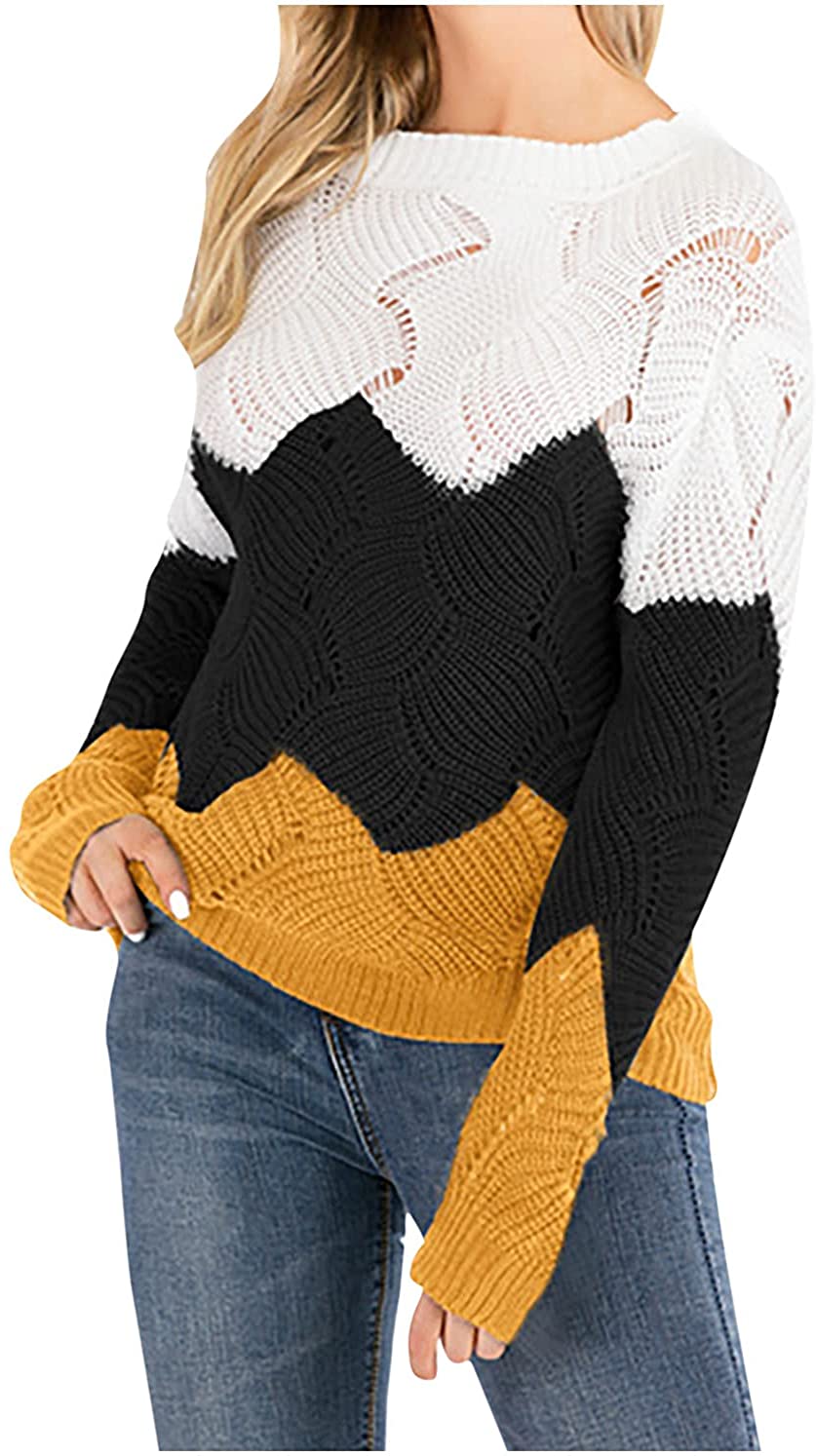 Sweaters For Women,Womens Tops Comfy O-Neck Pullover Autumn Striped Knitted T-Shirt Long-Sleeve Ladi