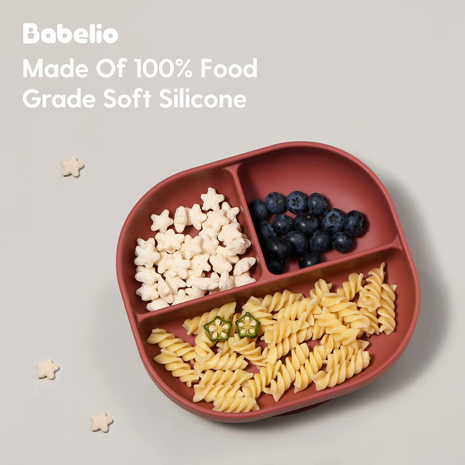 Babelio Suction Plates for Babies & Toddlers, Silicone Divided Baby Dish, Self Feeding Supplies for 