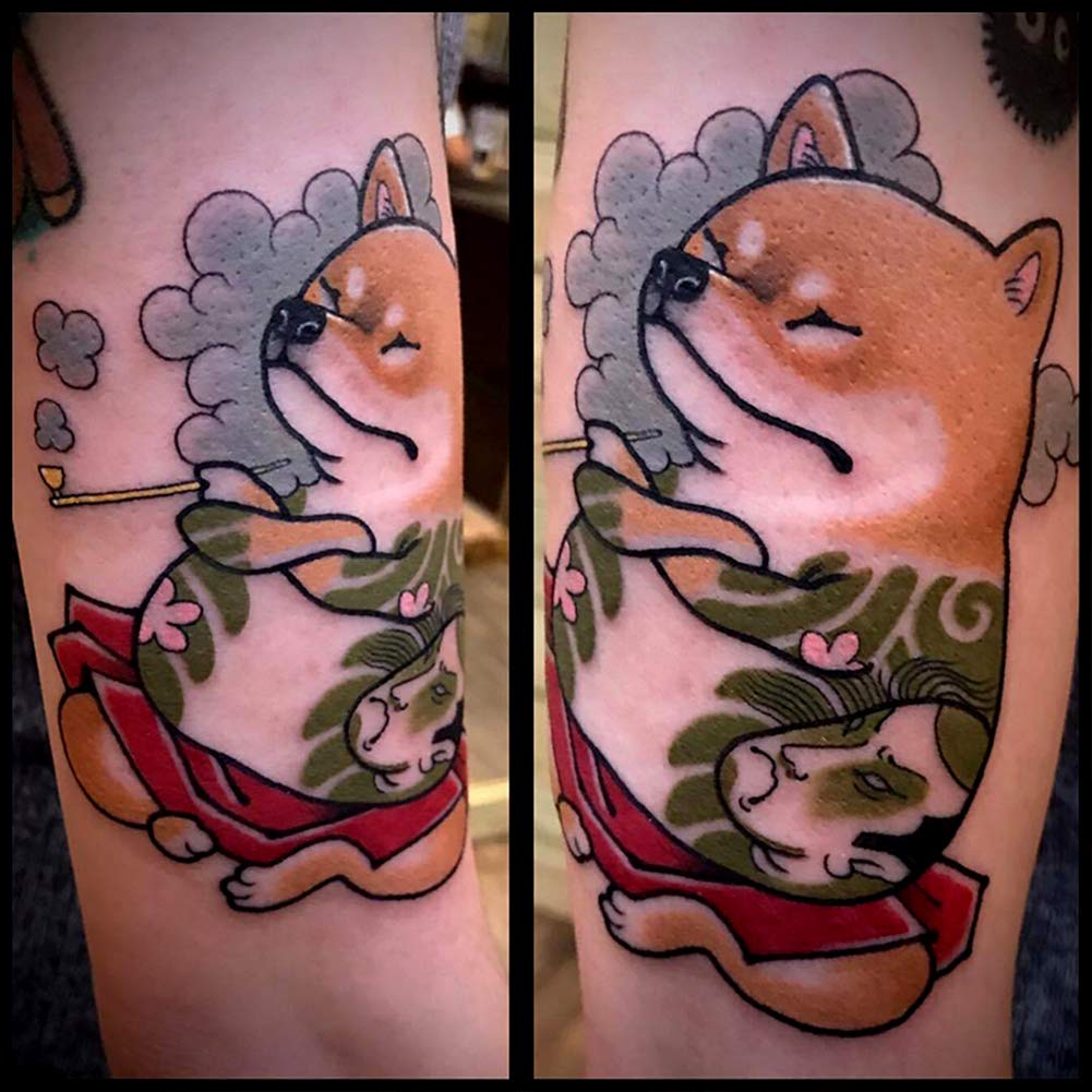 Oottati 7 Sheets Super Cute Janpan Shiba Inu Dog Fake Temporary Tattoos