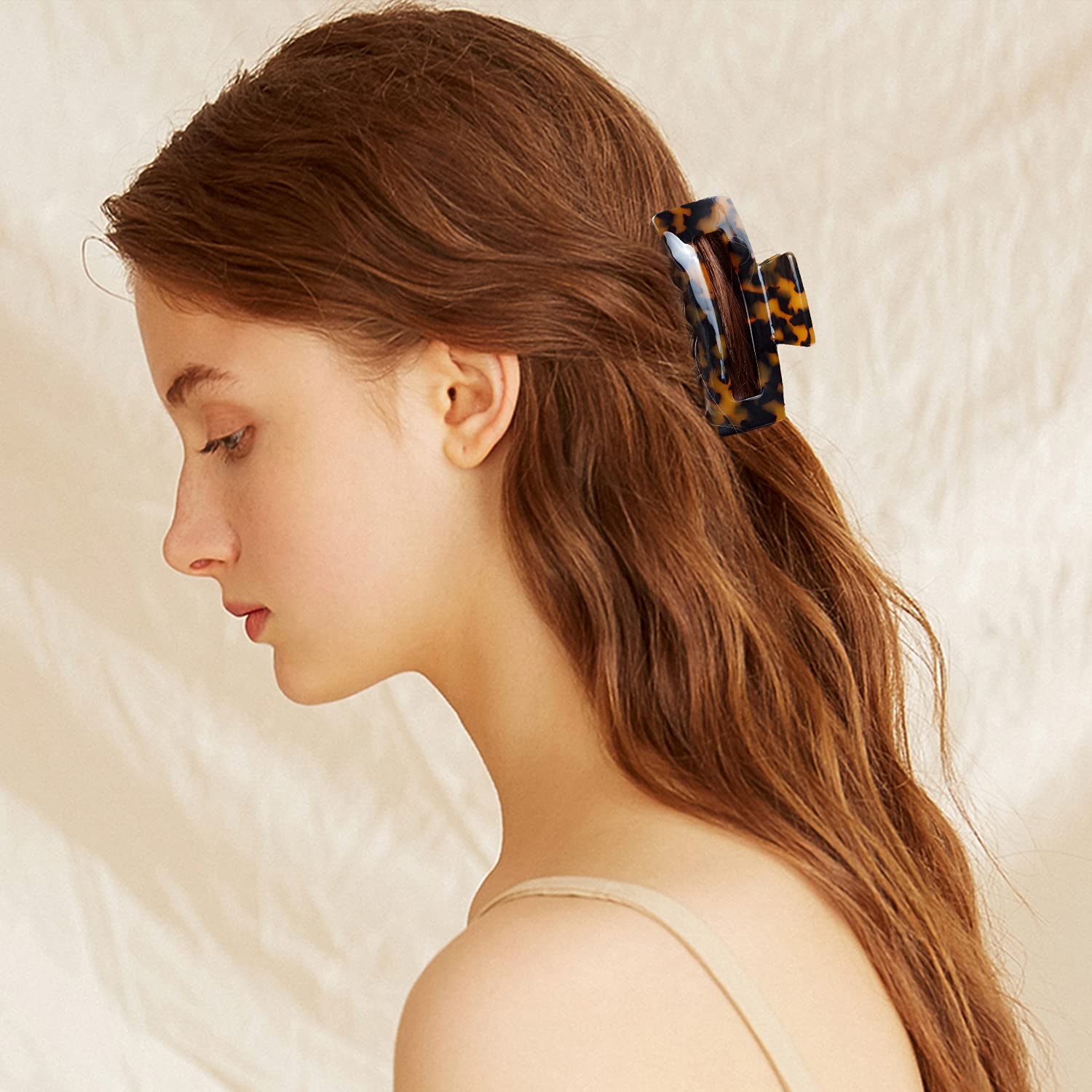 JIRIS 2 Pieces Hair Claw Clips Medium 3.5 Inch Banana Clips Hair Jaw Clips Tortoise Barrettes Cellul