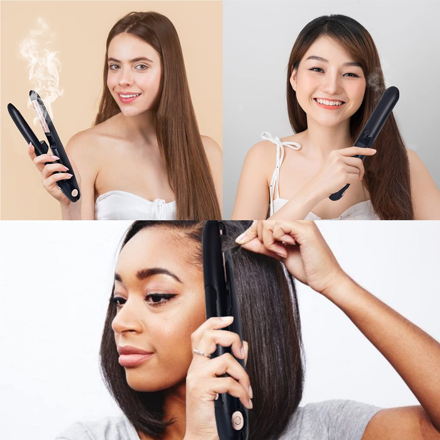 TI Style Cordless Hair Straightener and Steamer – USB Rechargeable Professional Steam Flat Iron an