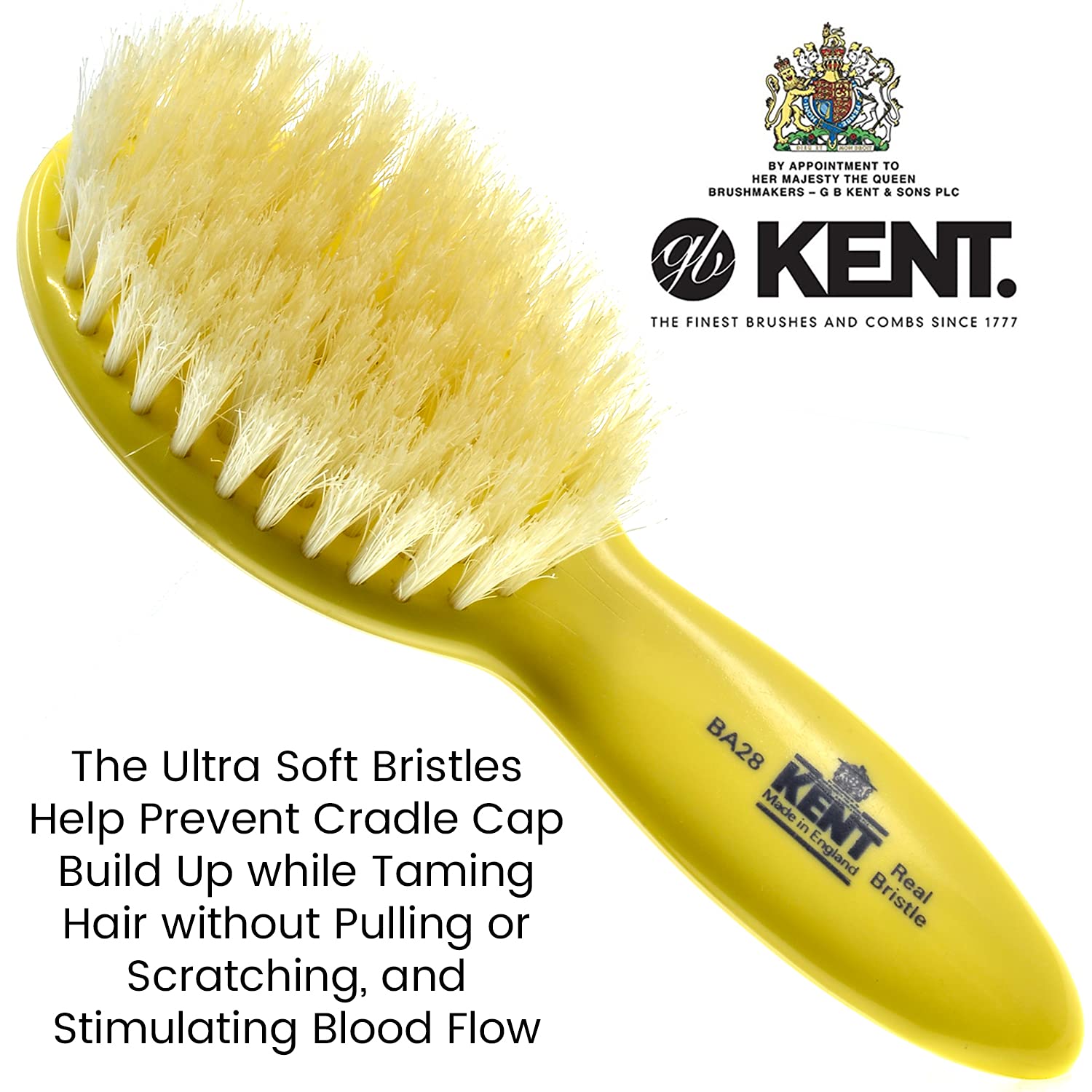 Kent BA28 Newborn Baby Hair Brush and Comb Set, Soft 100% Pure White Natural Bristle, Cradle Cap Hai
