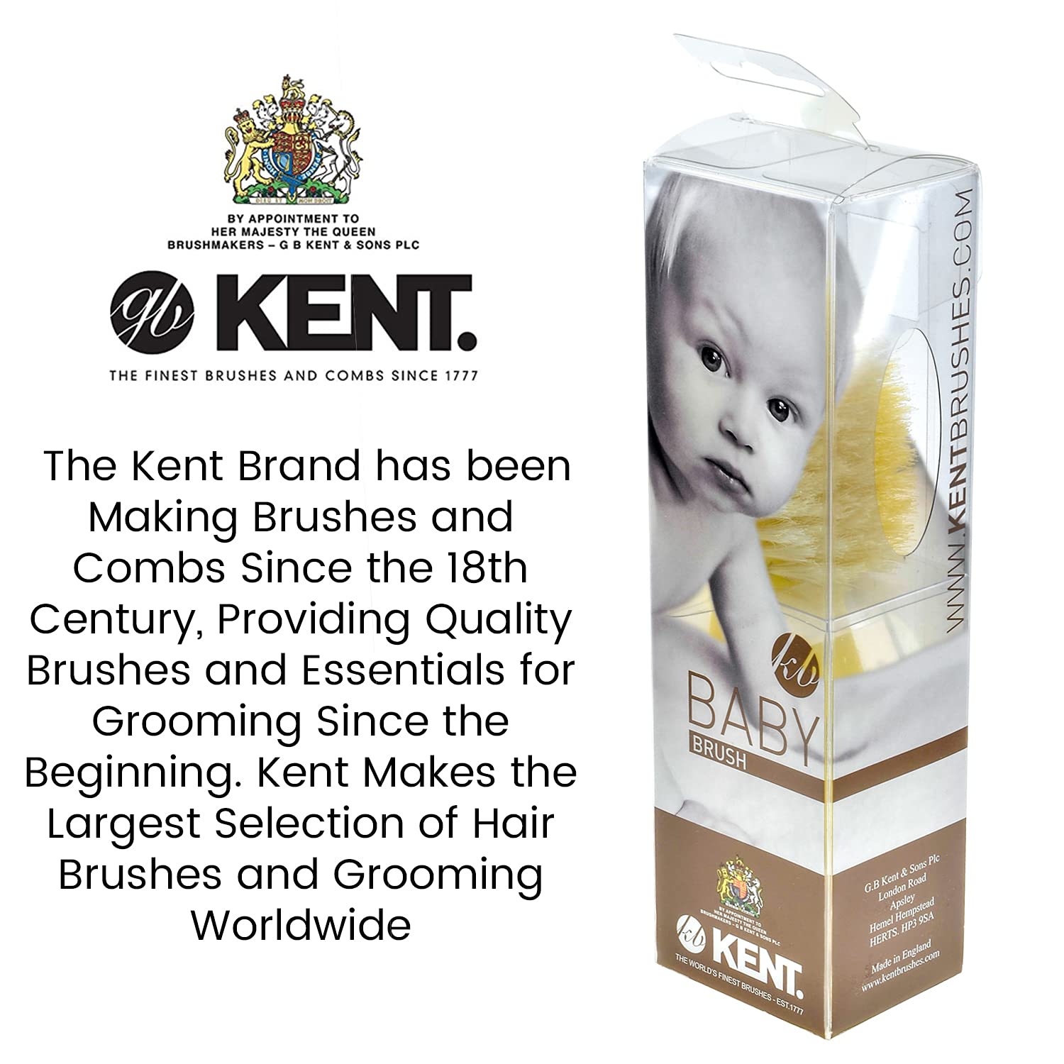 Kent BA28 Newborn Baby Hair Brush and Comb Set, Soft 100% Pure White Natural Bristle, Cradle Cap Hai