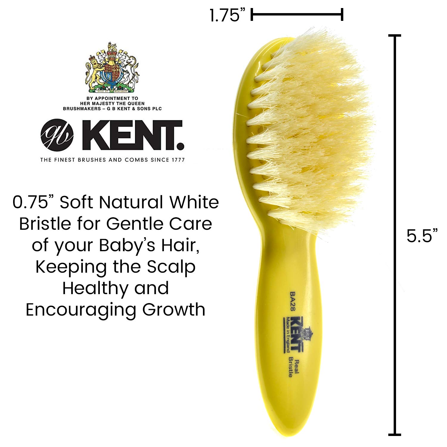 Kent BA28 Newborn Baby Hair Brush and Comb Set, Soft 100% Pure White Natural Bristle, Cradle Cap Hai