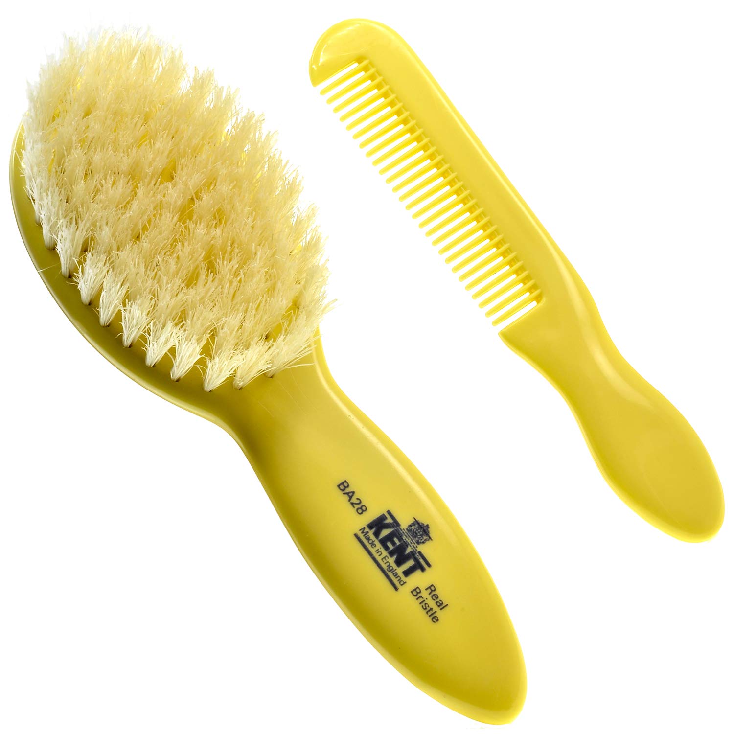 Kent BA28 Newborn Baby Hair Brush and Comb Set, Soft 100% Pure White Natural Bristle, Cradle Cap Hai