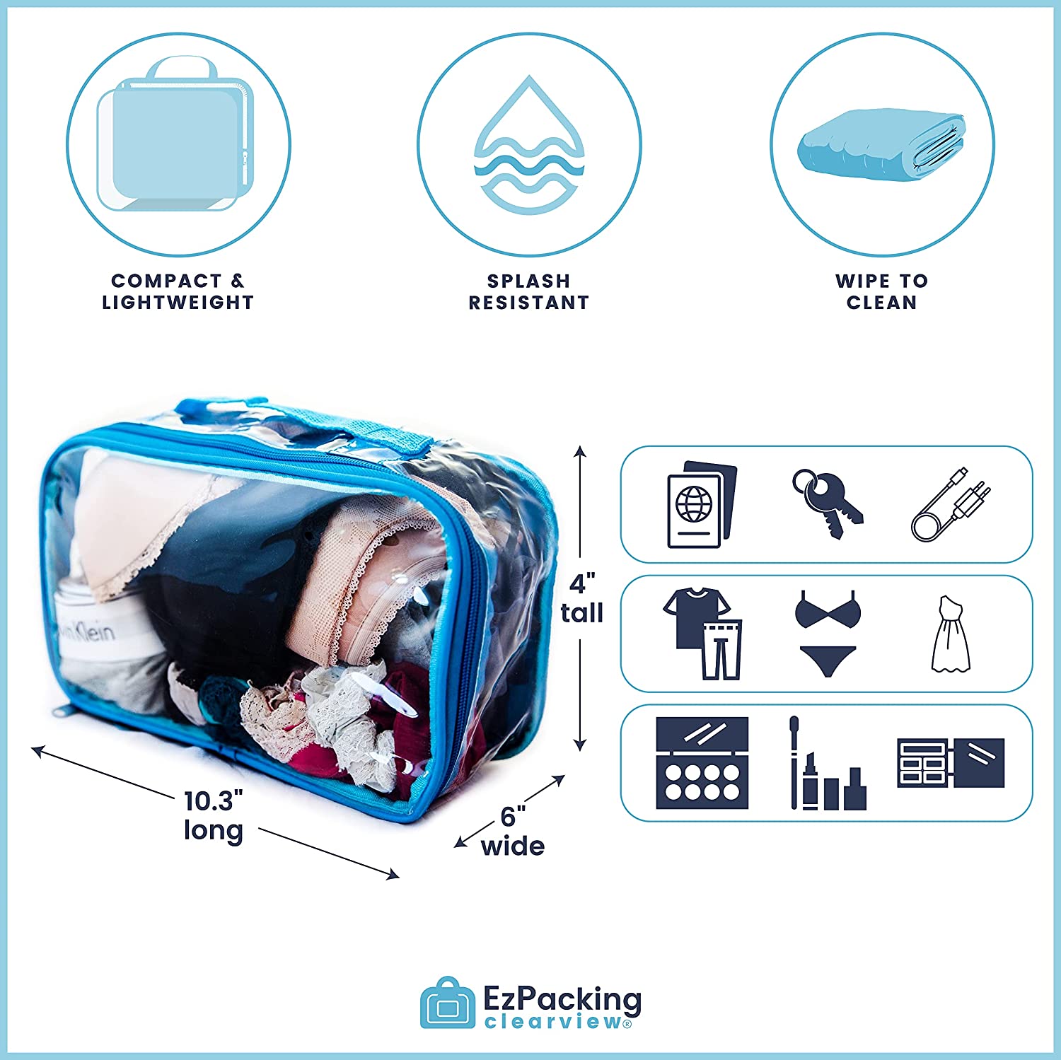 Small Clear Travel Packing Cube / See Through PVC Plastic Pouch for Carry On Suitcase, Backpack or D