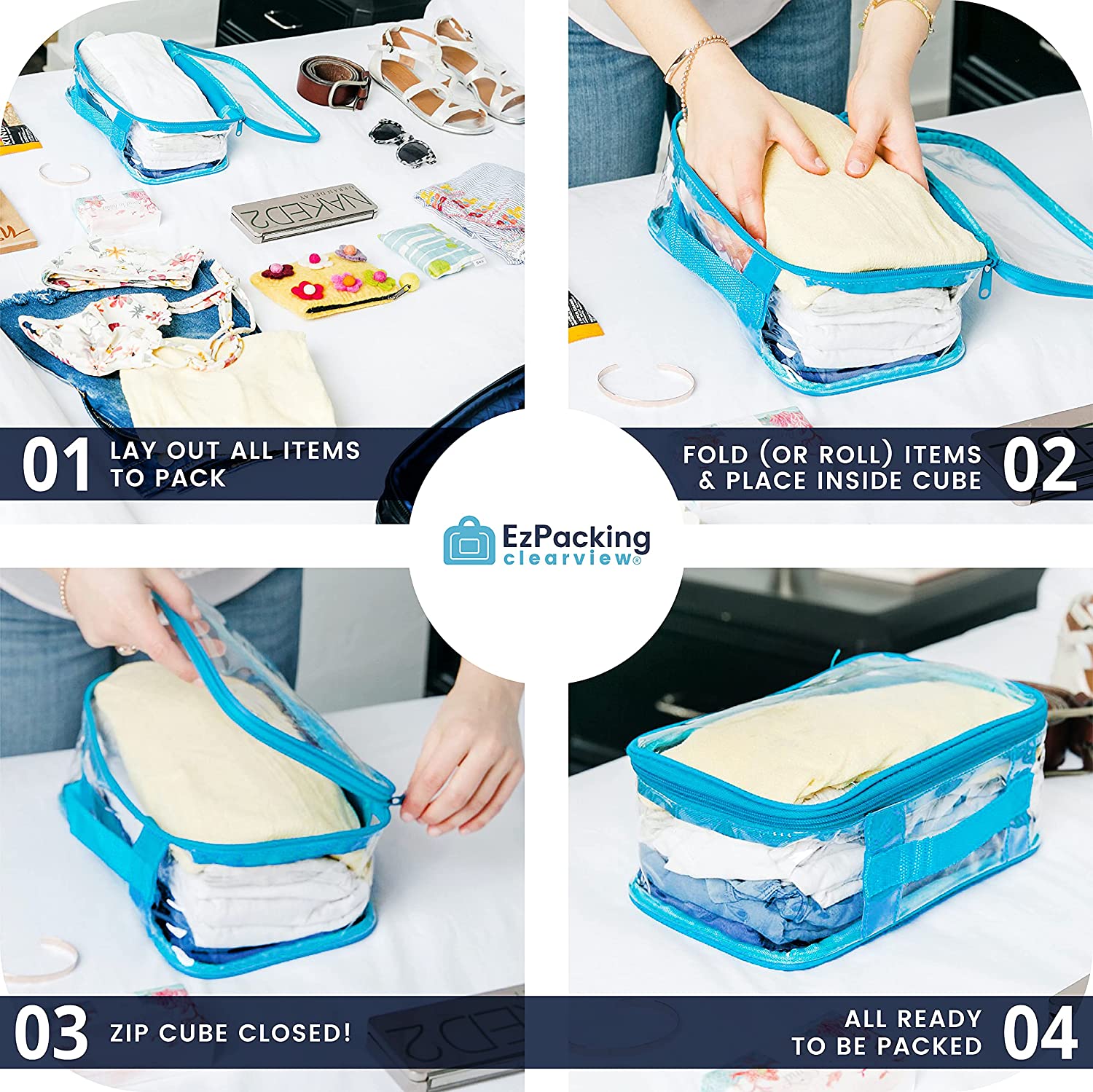 Small Clear Travel Packing Cube / See Through PVC Plastic Pouch for Carry On Suitcase, Backpack or D