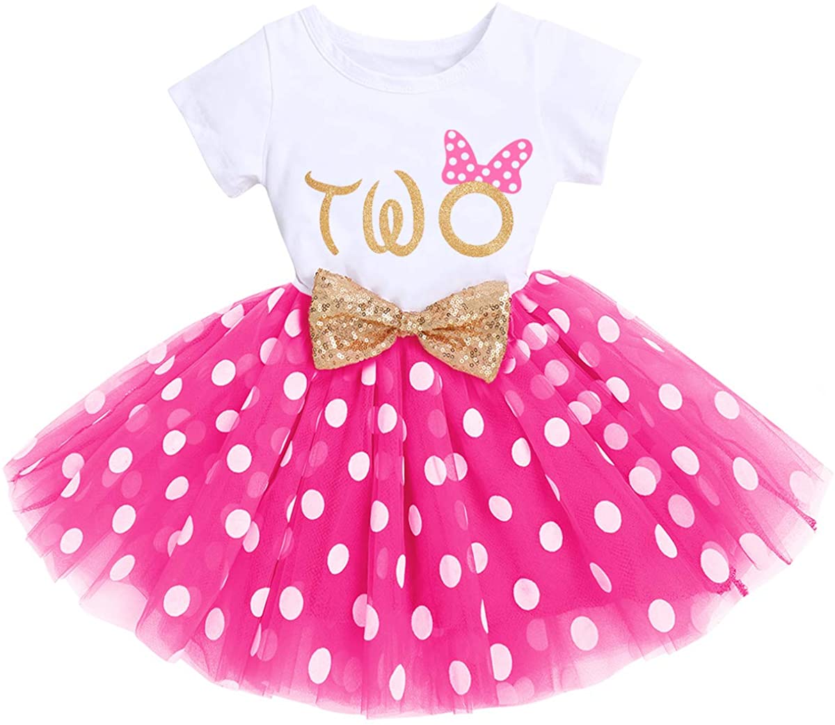 ODASDO Baby Girl It’s My 1st / 2nd Birthday Dress Matching Shiny Sequin Bowknot Headband Cake Smas