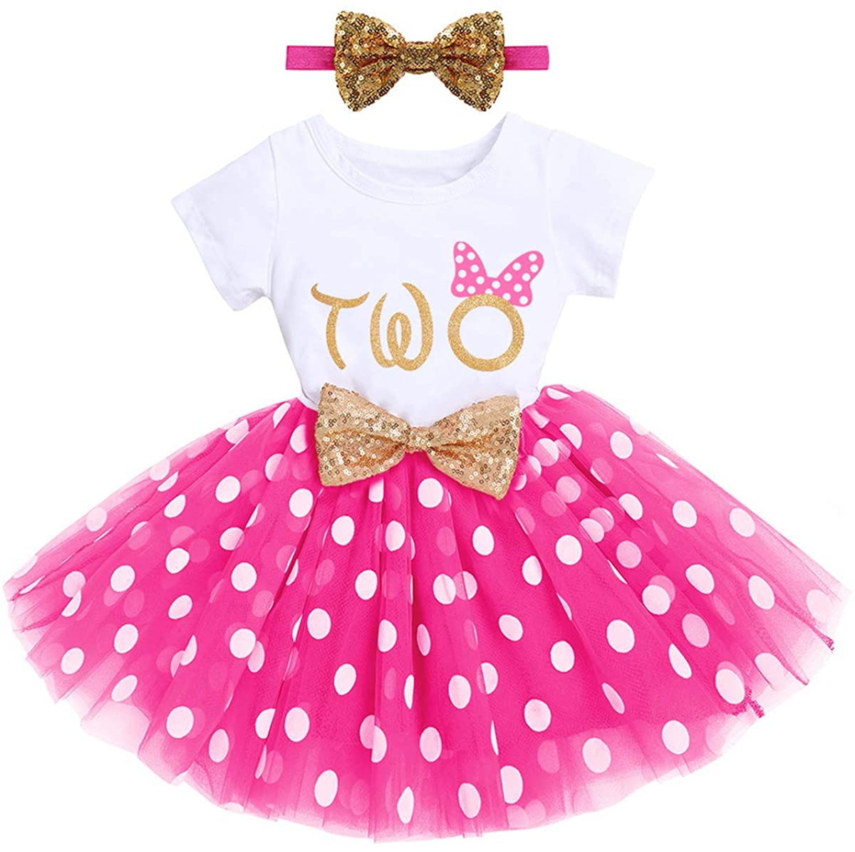 ODASDO Baby Girl It’s My 1st / 2nd Birthday Dress Matching Shiny Sequin Bowknot Headband Cake Smas