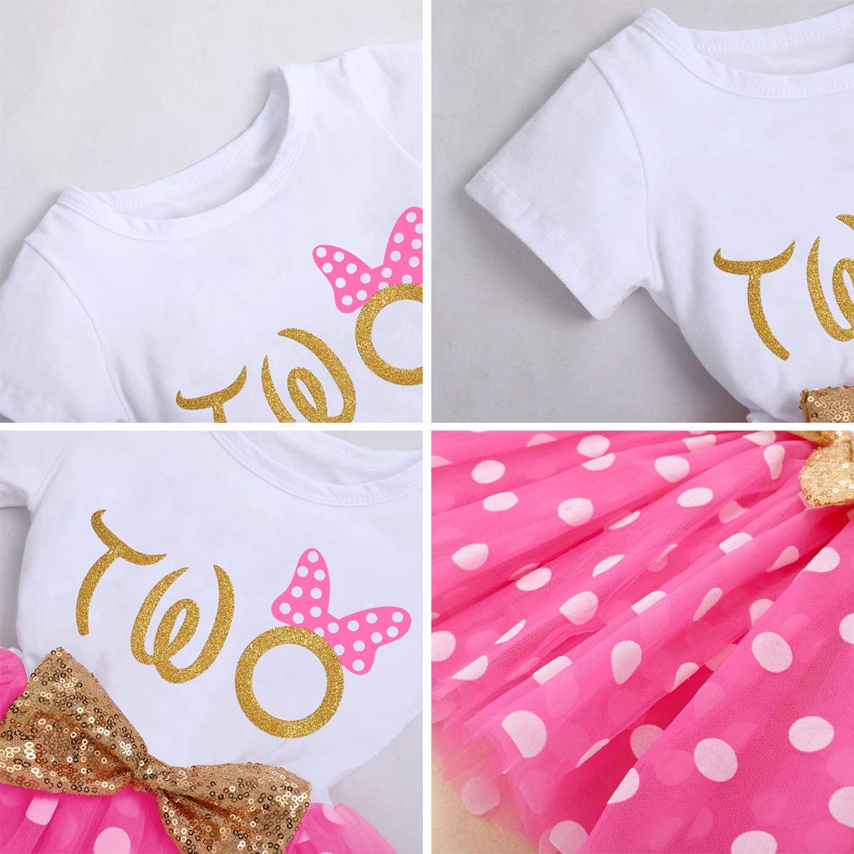 ODASDO Baby Girl It’s My 1st / 2nd Birthday Dress Matching Shiny Sequin Bowknot Headband Cake Smas
