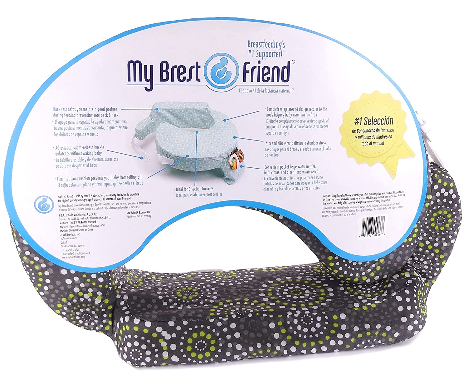 My Brest Friend Original Nursing Posture Pillow, Grey & Yellow Fireworks
