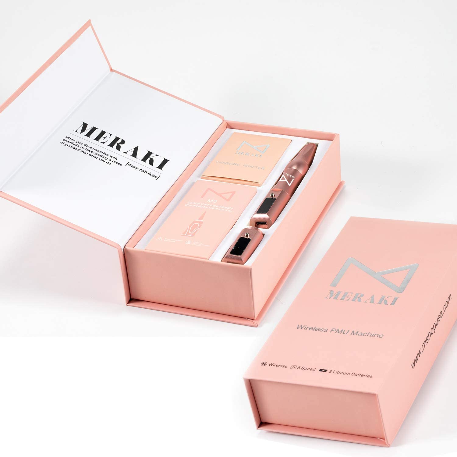 MERAKI II Version 2.0 Wireless PMU/Tattoo Machine - 5 Speed - Low Noise - Two Batteries - 10 1RL Nee