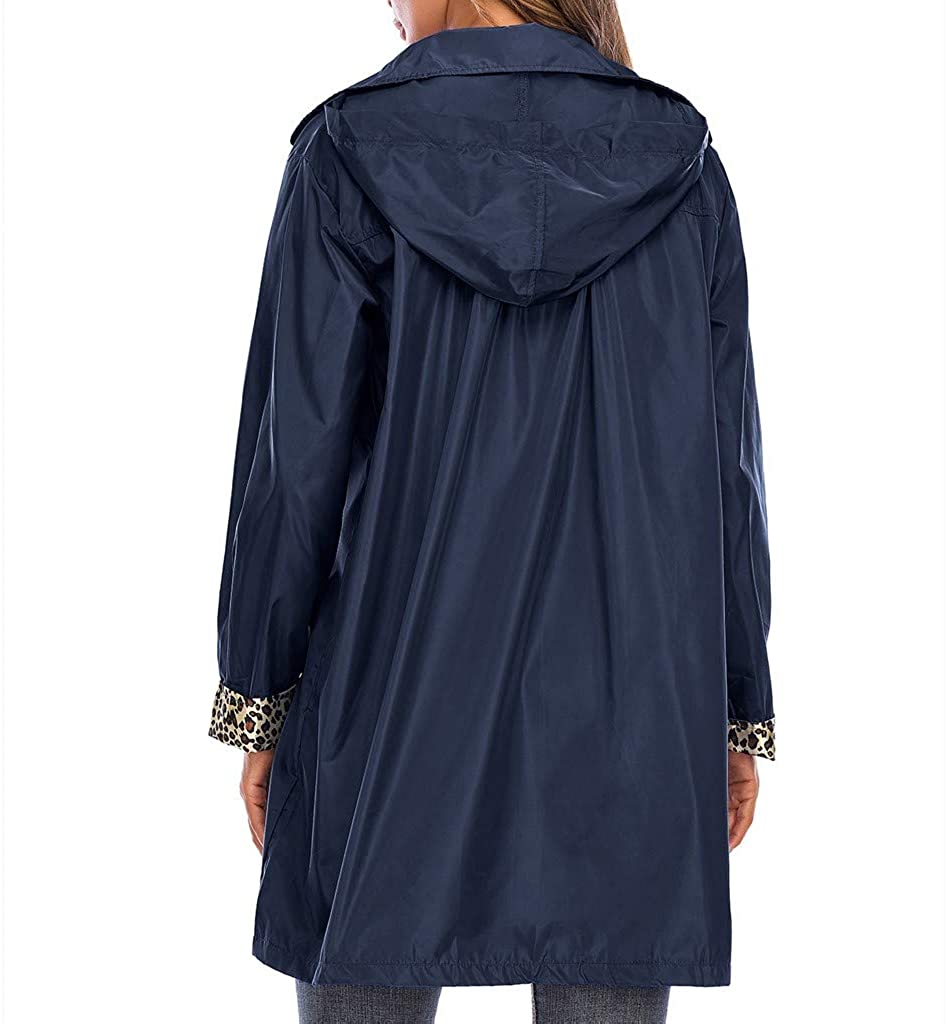Dosoop Women Hooded Waterproof Zipper Mid-Length Windproof Hooded Long Raincoat Outdoor Jacket Warm 