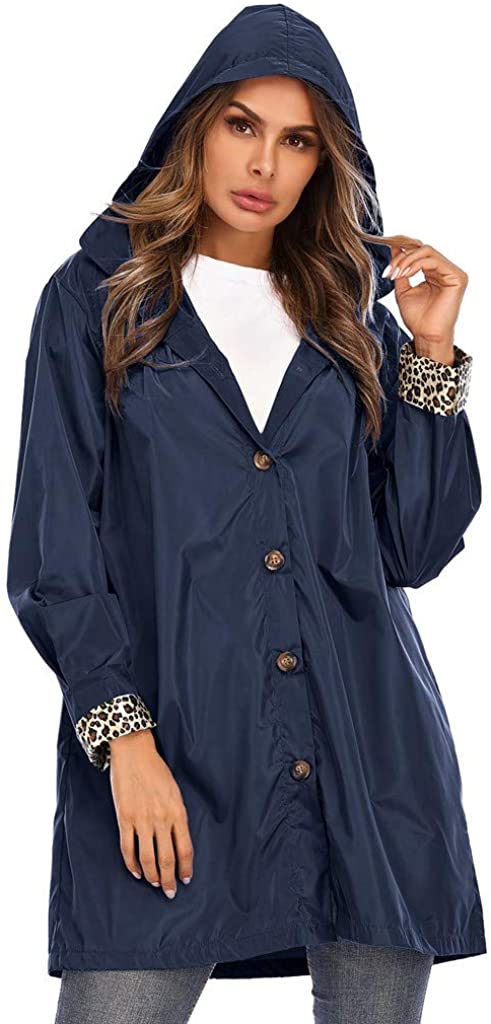 Dosoop Women Hooded Waterproof Zipper Mid-Length Windproof Hooded Long Raincoat Outdoor Jacket Warm 