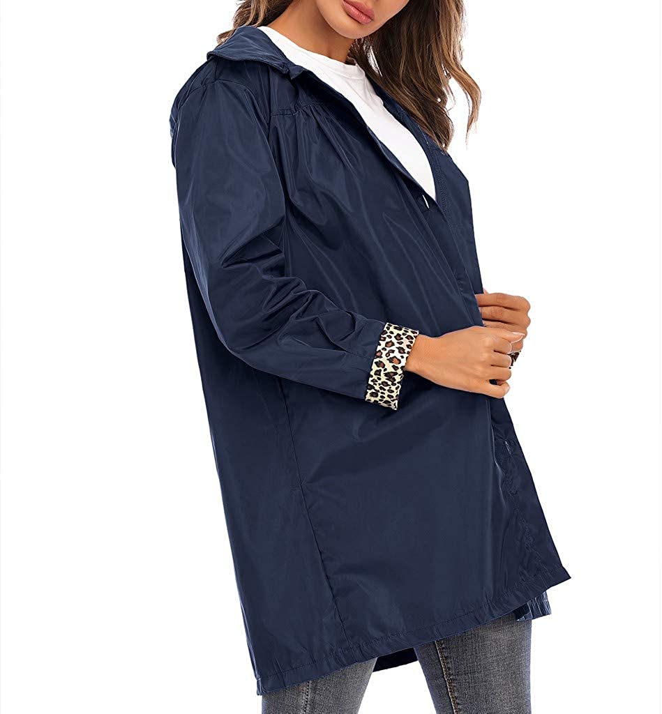 Dosoop Women Hooded Waterproof Zipper Mid-Length Windproof Hooded Long Raincoat Outdoor Jacket Warm 