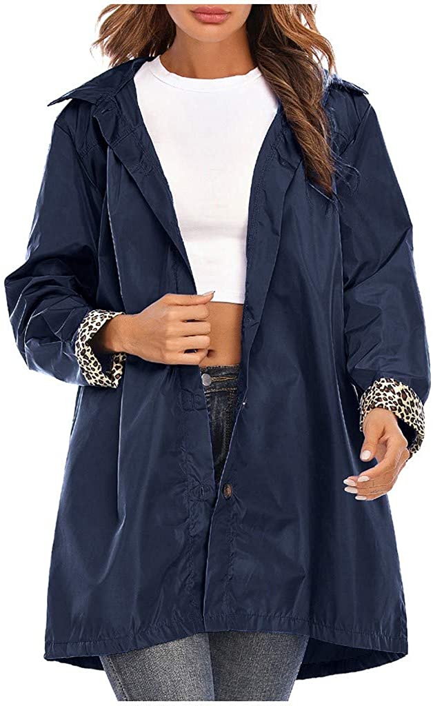 Dosoop Women Hooded Waterproof Zipper Mid-Length Windproof Hooded Long Raincoat Outdoor Jacket Warm 