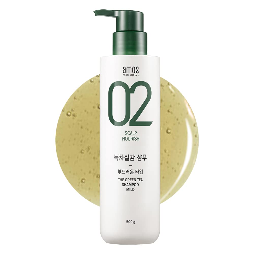 AMOS PROFESSIONAL The Green Tea Shampo [Mild - For Sensitive Scalp] 17.6oz (500g) | Gentle Anti-Thin