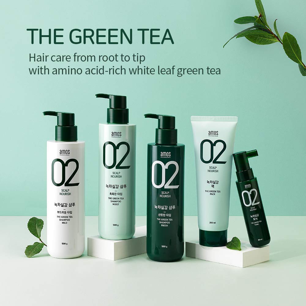 AMOS PROFESSIONAL The Green Tea Shampo [Mild - For Sensitive Scalp] 17.6oz (500g) | Gentle Anti-Thin